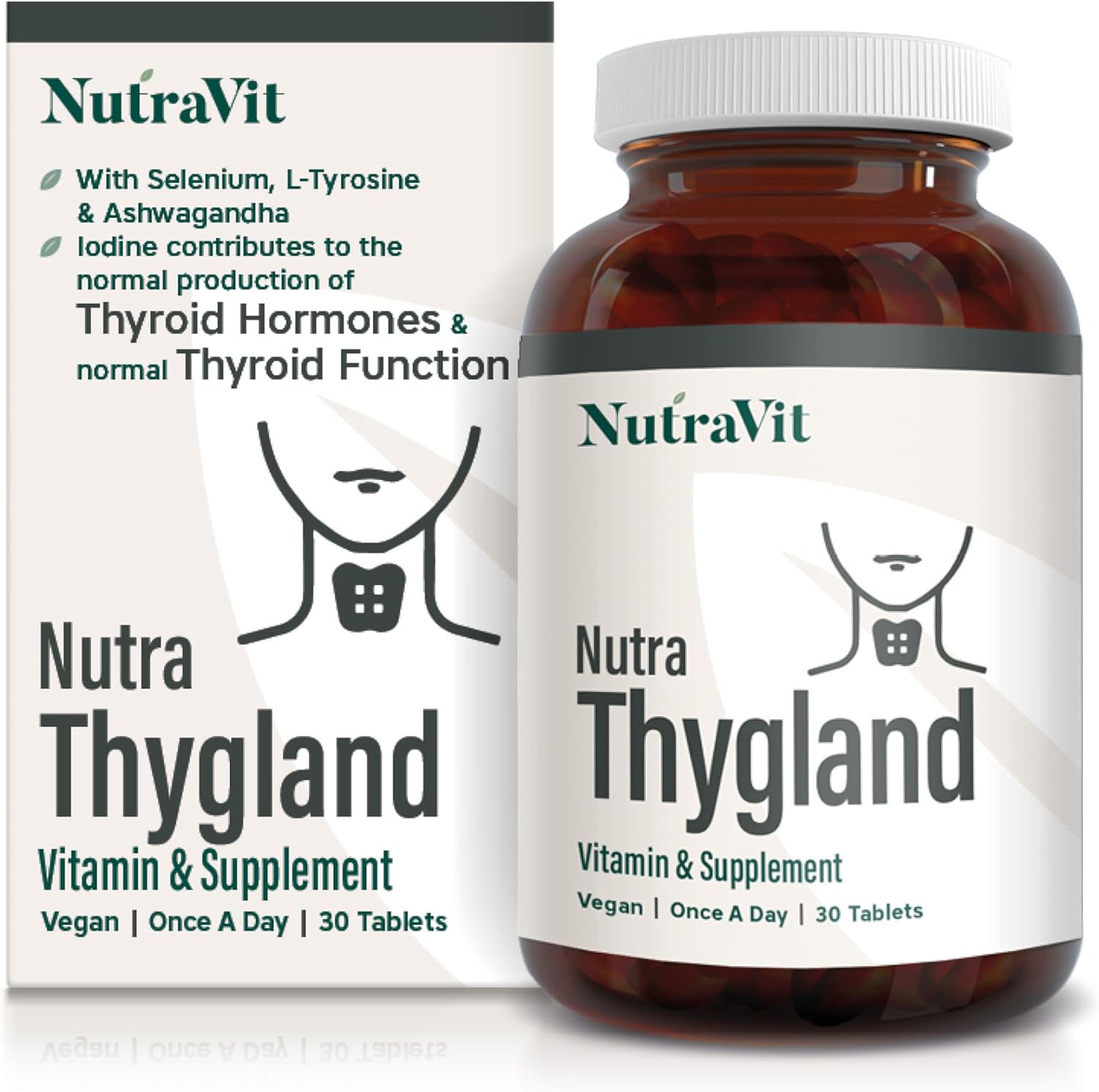 NutraThygland – Supports Normal Thyroid Function – with Selenium, L-Tyrosine, Iodine & Ashwagandha, Vitamin B2, B6, B12 & Iron – Improve Energy Levels – NutraVit, 30 Tablets