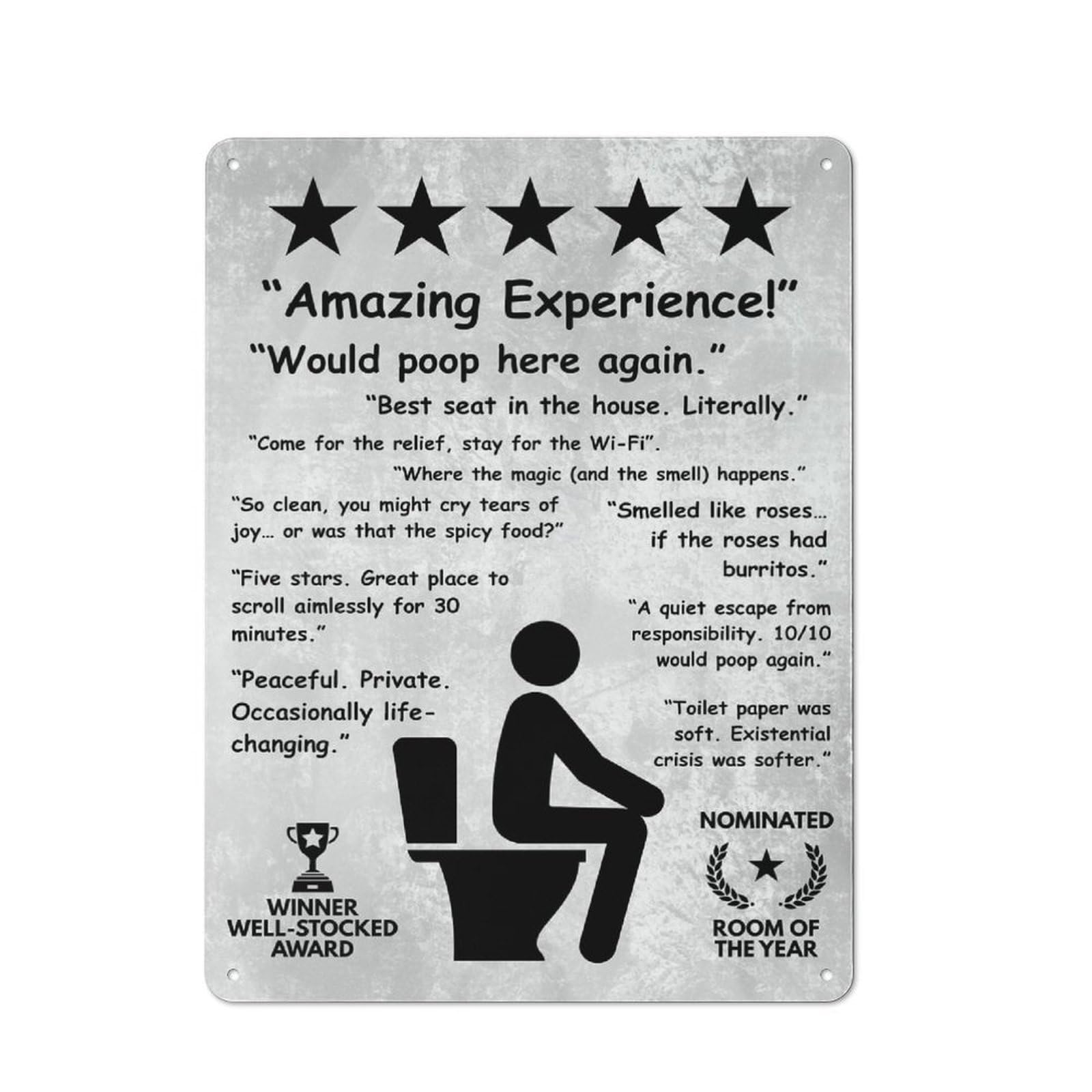 Junmoney 5 Stars Bathroom - Toilet Review Rustic Metal Plaque 40X30cm For Hobby Room Or Studio, For Creative Interior Collectors