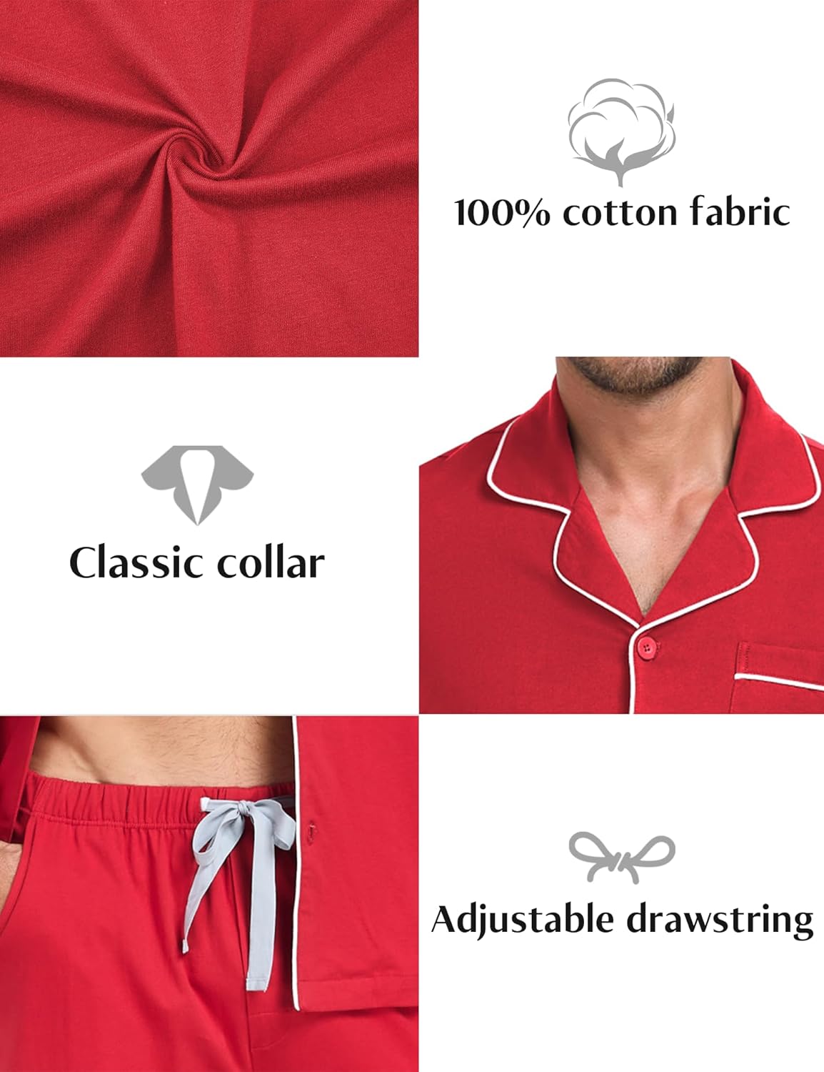 MAYFISH 100% Cotton Men's Pajama Set Long Sleeve Long Pants with Pocket Breathable Pajama Set - Image 3