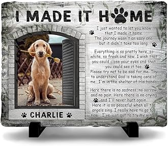 Personalized Polychromatic Rock Plaque: 'I Made It Home' - Memorial Stone Gifts for Loss of Your Beloved Pet, Sentimental Dog and Cat Grave Markers in Our Hearts, House Decoration