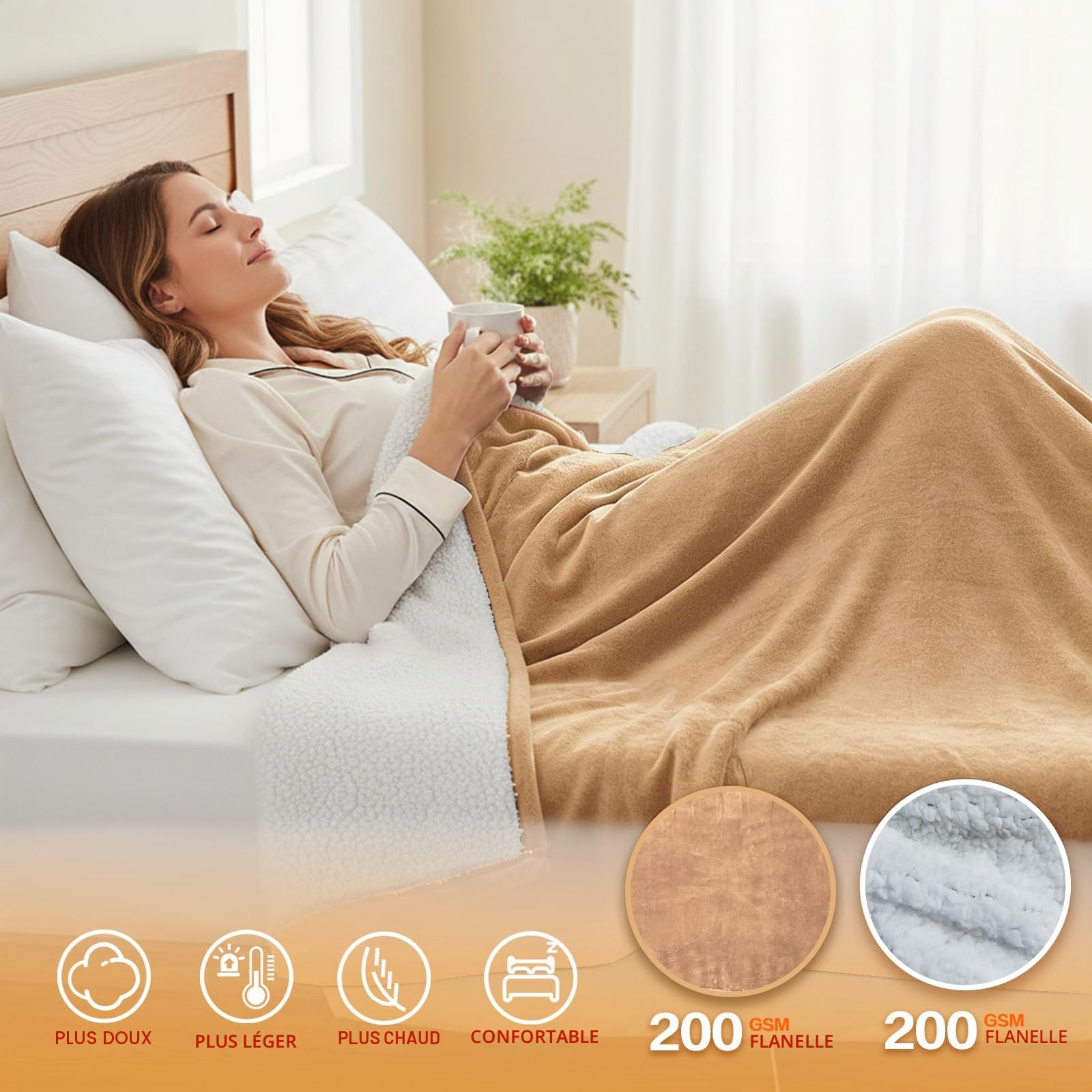 Couverture électrique avec arrêt automatique, 130 x 180 cm, 10 niveaux de chauffage et minuterie de 8 heures, protection contre la surchauffe, lavable en machine, couverture thermique en