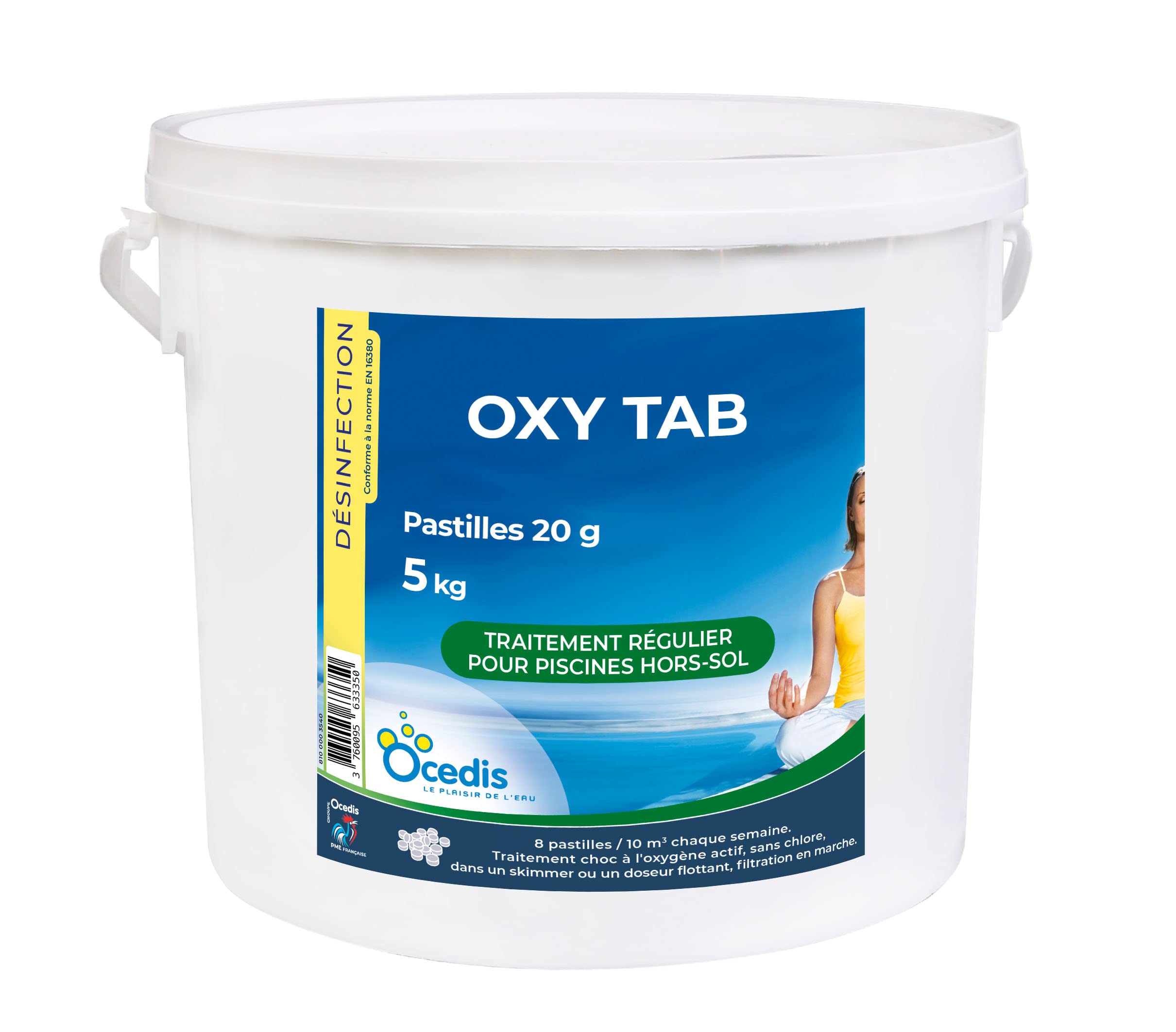 OCEDIS OXY Tab 20 Pastilles 20g - 5kg | Désinfection Régulière et/ou Choc sans Chlore - Oxygène Actif Choc - Activateur de Brome - Dissolution Rapide + 10 Tests HPS OFFERTS 6 en 1
