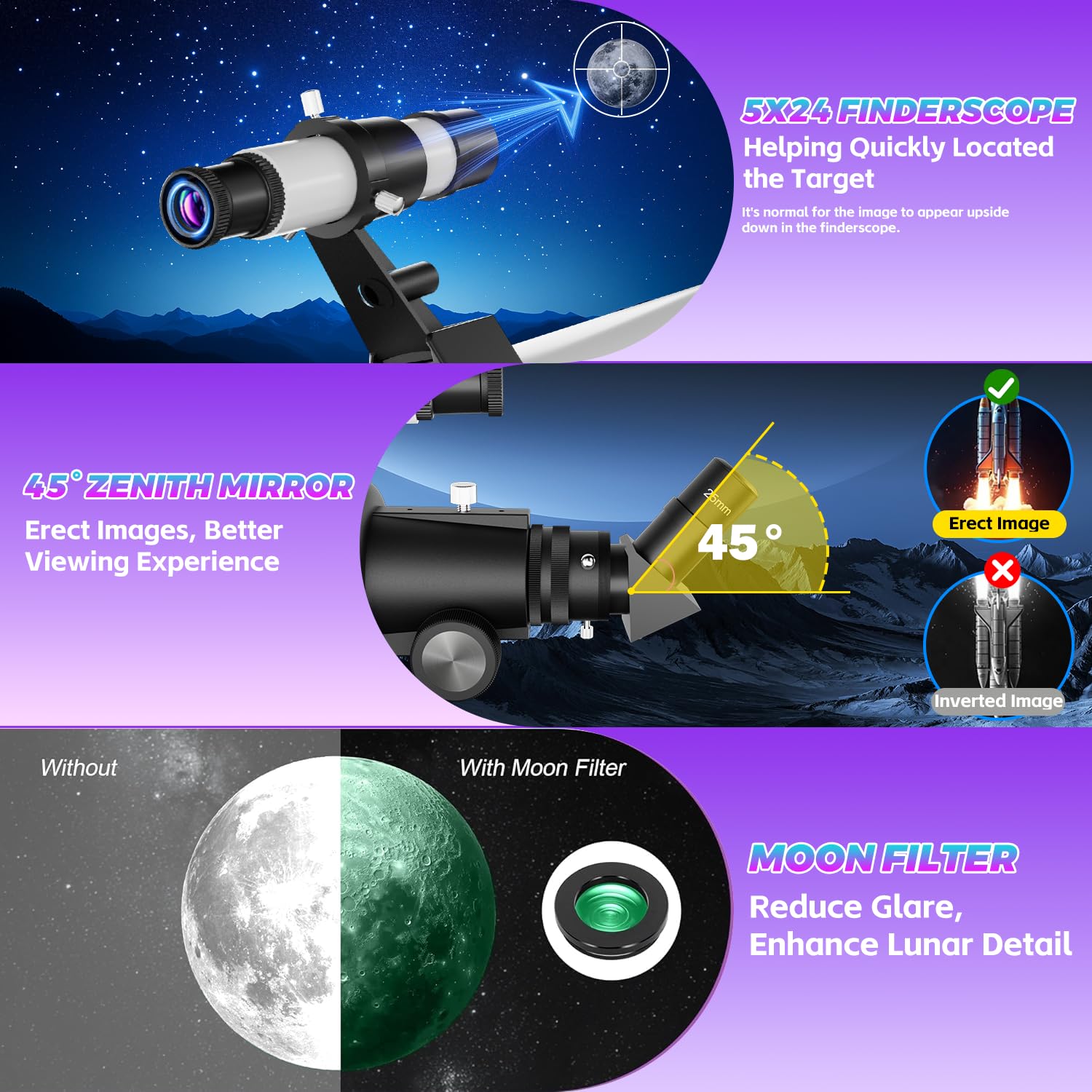 Coolifepro Teleskop, Teleskop Astronomie für Kinder & Anfänger, 90mm Aperture, 700mm Refraktive Teleskope Erwachsene, Tragbares Astronomisches Refraktor Teleskop mit Stativ, Telefon Adapter, Rucksack