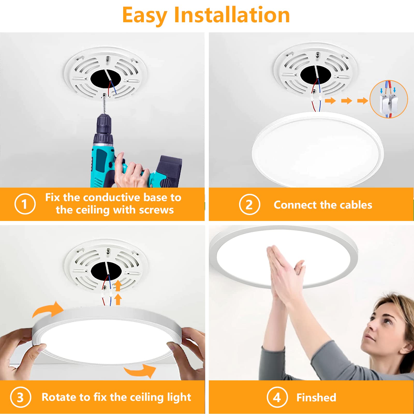 Lampa Sufitowa LED, 24W 2642LM, Lampa Sufitowa z Pilotem Zdalnego Sterowania i Podświetleniem, Dimmable 3000K-6500K Lampa Sufitowa, Ultra Cienka, do Sypialni, Kuchni, Korytarza, biura Φ30cm