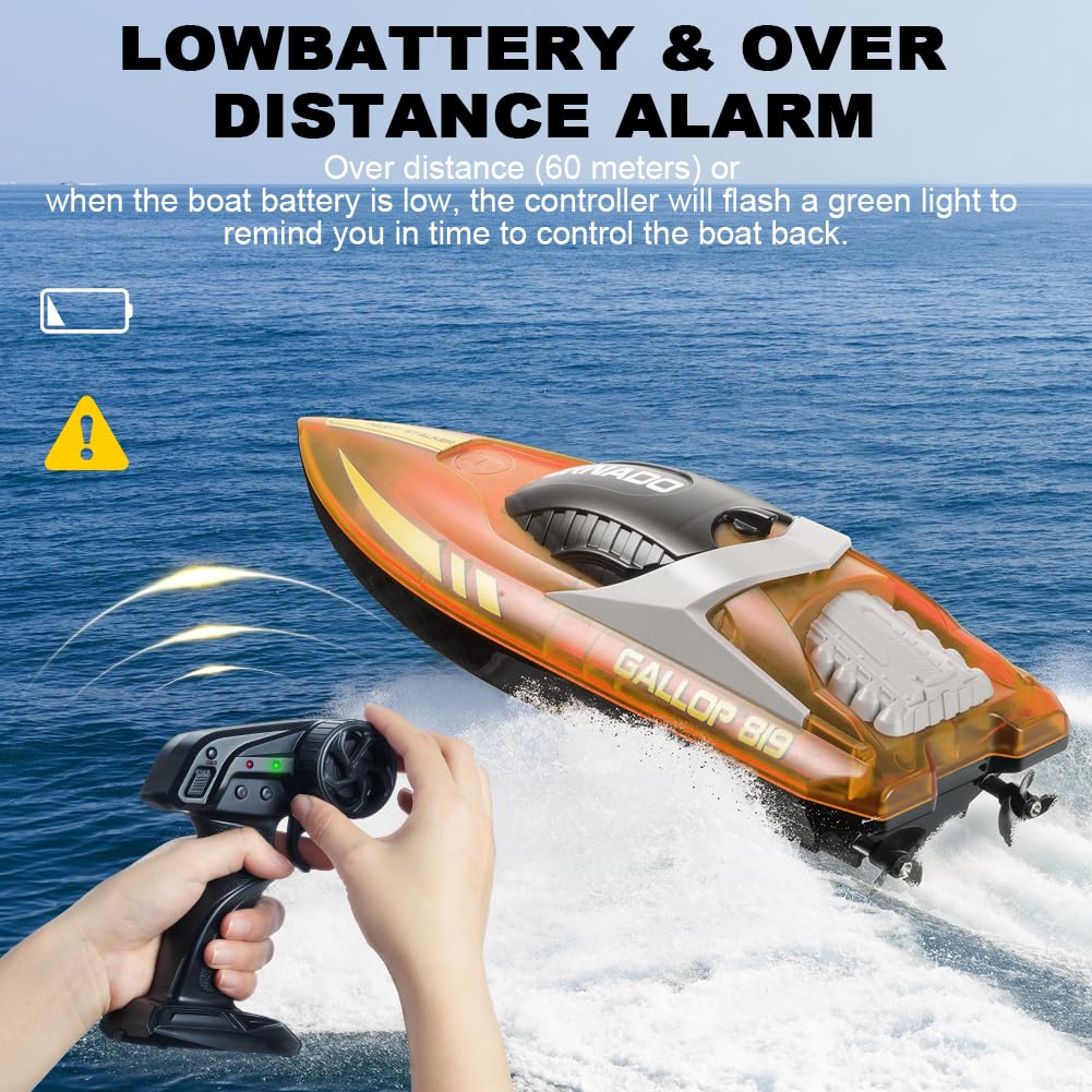 Op afstand bestuurde boot met LED-verlichting, 2.4 GHz 15 km/u RC-boot voor kinderen, 240 minuten speeltijd, anti-kantelfunctie, zwembadspeelgoed
