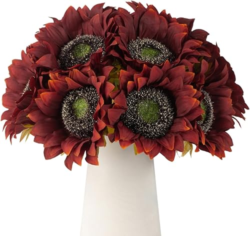 Miniatura 8 de DuHouse 12 girasoles artificiales con tallos largos de 5.5 pulgadas, girasoles de seda a granel para boda, hogar, jardín, decoración de fiesta al