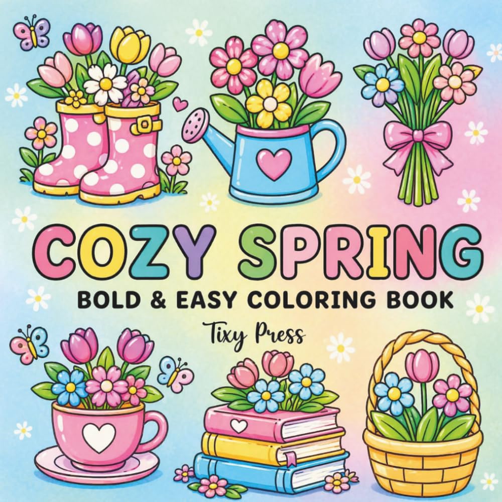 Cozy Spring Coloring Book: Bold & Easy Designs for Relaxation | Cute Flowers, Bunnies & Garden Scenes