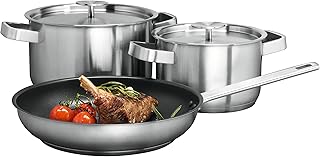 AEG A3SS Set di 2 pentole (16 cm e 20 cm) e 1 Padella (24 cm), in Acciaio Inox