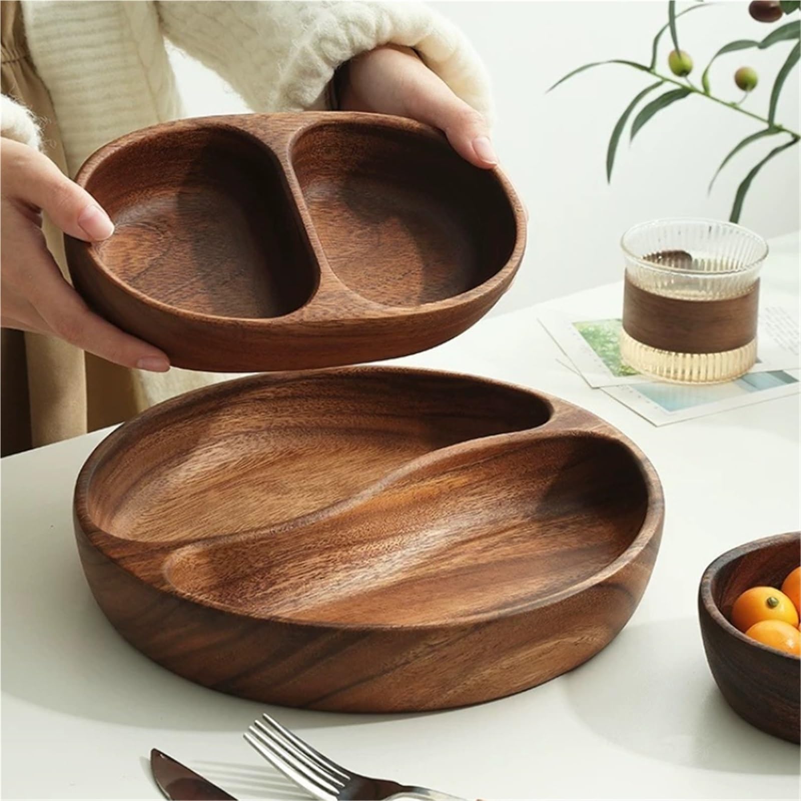 Holz-Trockenfrucht-Trenntablett, Snack-Tablett für Obst Dips Picknick | Obstteller for Zuhause, Wohnzimmer, Nussteller, Massivholz-Aufbewahrungstablett(Color1)