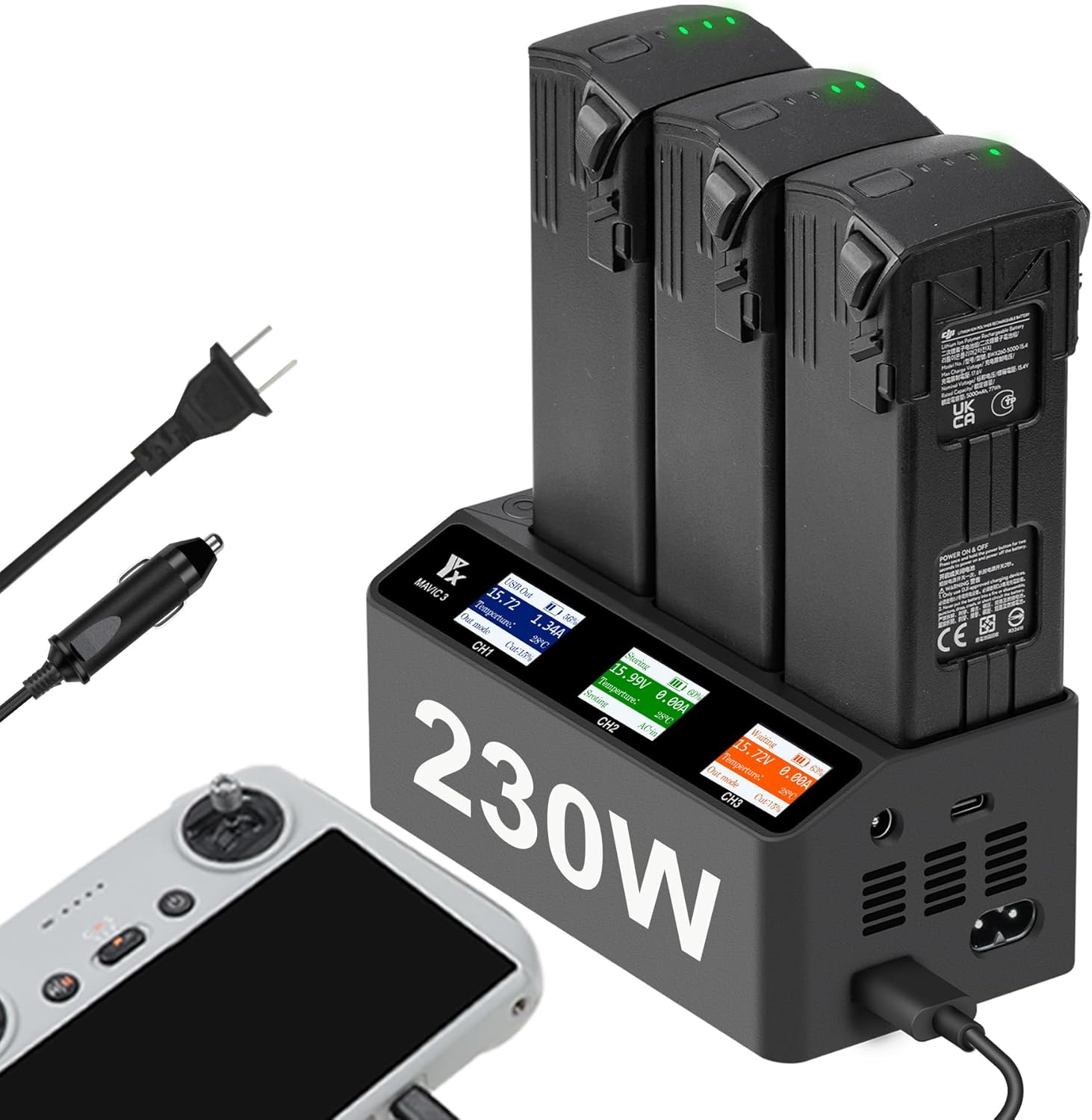 230W LCD Multifunction Battery Charger for DJI Mavic 3 Pro Cine Classic Enterprise Drone,Parallel Fast Charging Hub,Simultaneous Charge 3 Batteries
