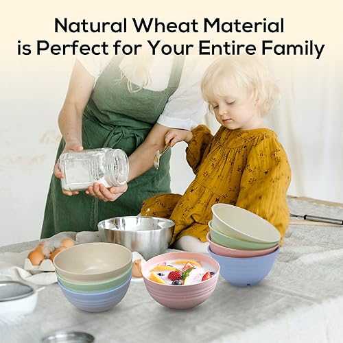 Miniatura 7 de Juego de 4 cuencos de ensalada de 26 onzas, cuencos pequeños de paja de trigo para cocina, tazones de sopa, tazón de cereal para desayuno,