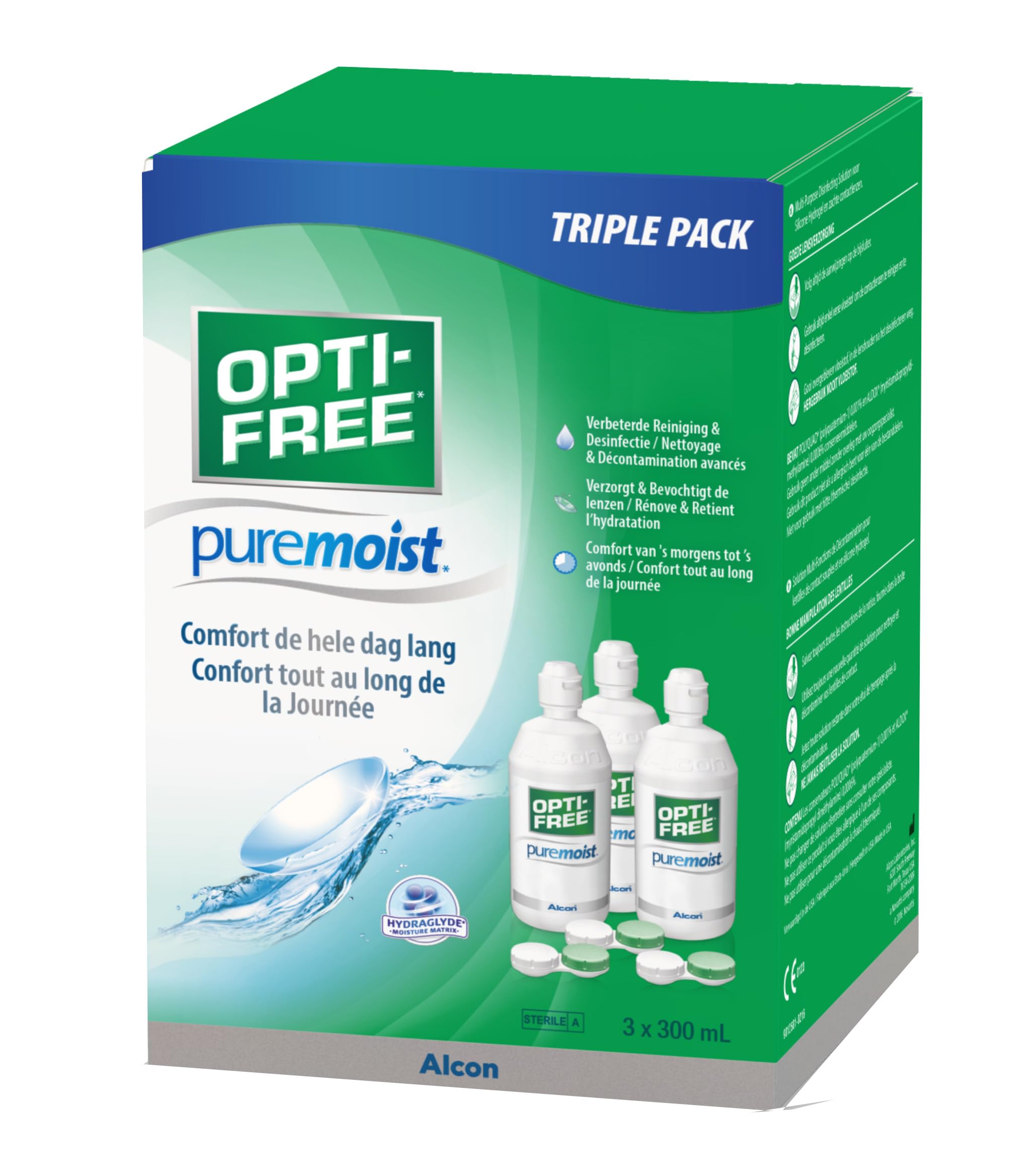 Opti-Free PureMoist Solution Multifonctions de Décontamination en 3 Flacons