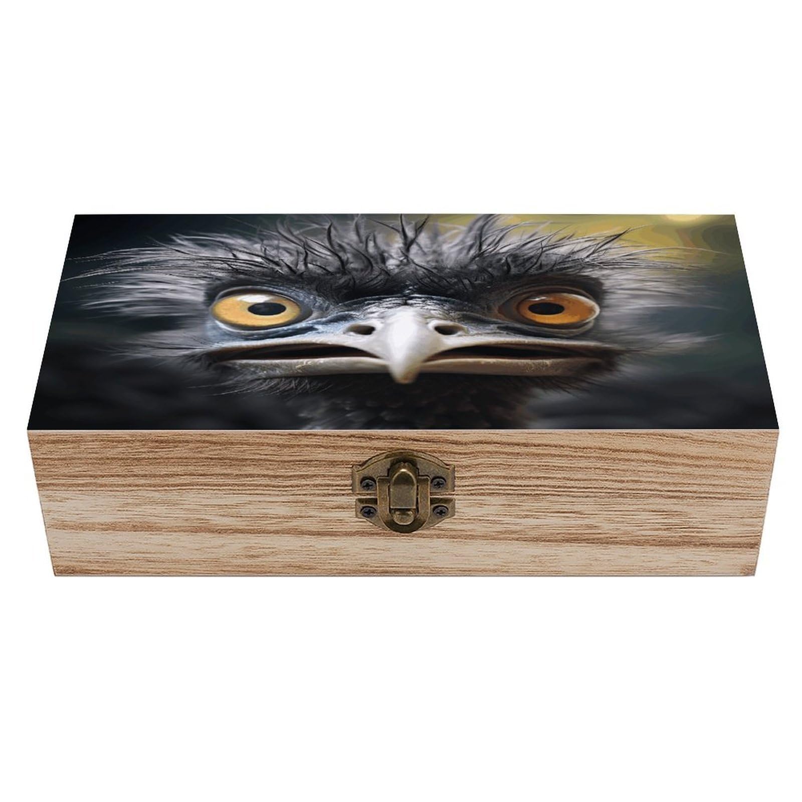 VstaDank Emu Wooden Storage Box Wooden Keepsake Box with Hinged Lid Exquisite Solid Wood Decorative Jewelry Case Memory Box for Jewelry Photos Letters Crafts Trinkets