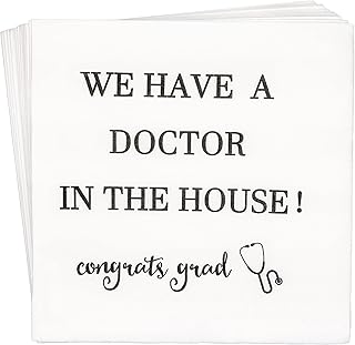 We Have A Doctor In The House Napkins, Doctor Graduation Napkins, Doctor Graduation Decorations Class of 2025, Medical School PHD Graduation Party Decorations 2025 (5 x 5 In, 50-Pack)