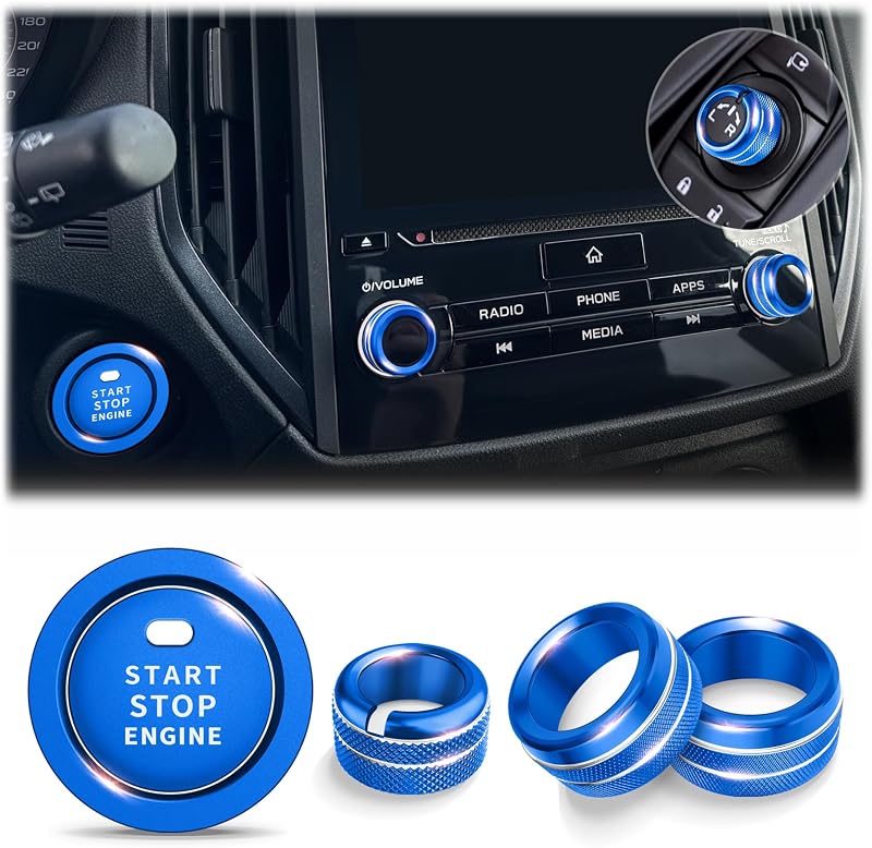 Kit de capas para manopla e botões DvlynAuroa em alumínio azul para Subaru Forester, Crosstrek e Impreza – 5 peças