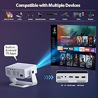 Vista 4 de Projector With Wifi And Bluetooth, Built in Apps 4K Support Smart OS Portable Bedroom Projector Native 1080P with 120° Rotation, 20000Lu Auto