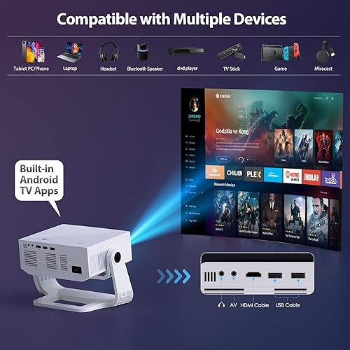 Miniatura 4 de Projector With Wifi And Bluetooth, Built in Apps 4K Support Smart OS Portable Bedroom Projector Native 1080P with 120° Rotation, 20000Lu Auto