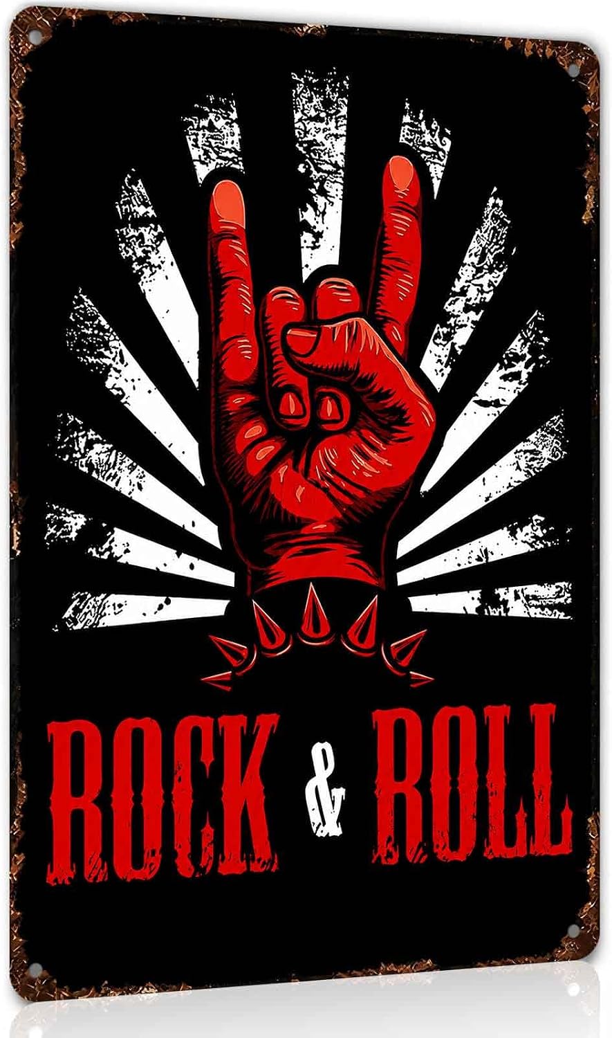Rock Roll Hand Gesture Vintage Metal Signs 8x12 Inch