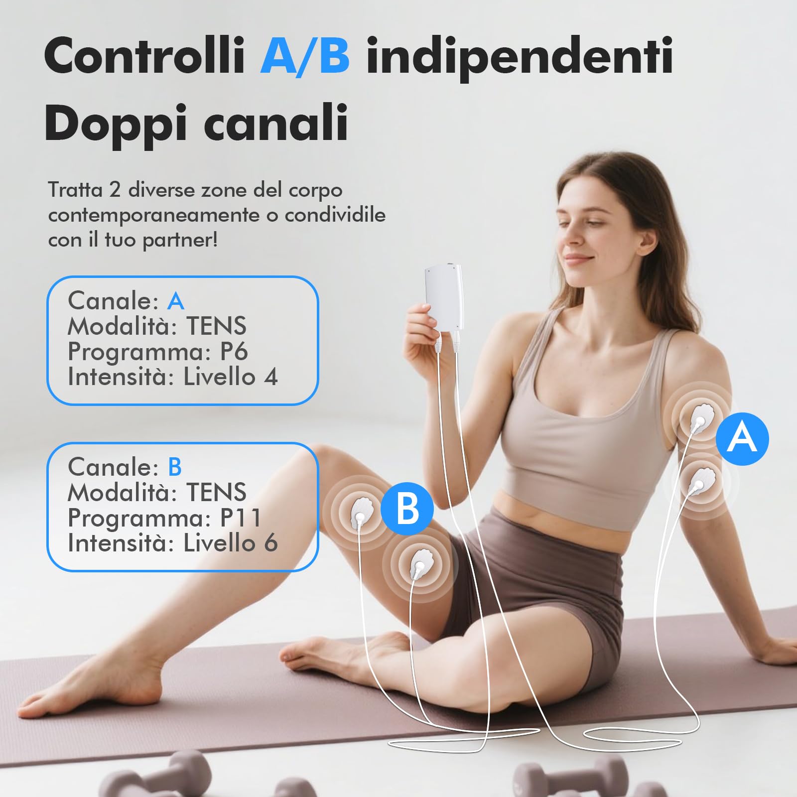 Elettrostimolatore Muscolare TENS EMS 3 in 1 per Costruire Muscoli, Allenamento EMS, Funzione Massaggio, 2 Canali e 36 Programmi, 20 Livelli di Intensità, 10 Pezzi di Elettrodi TENS