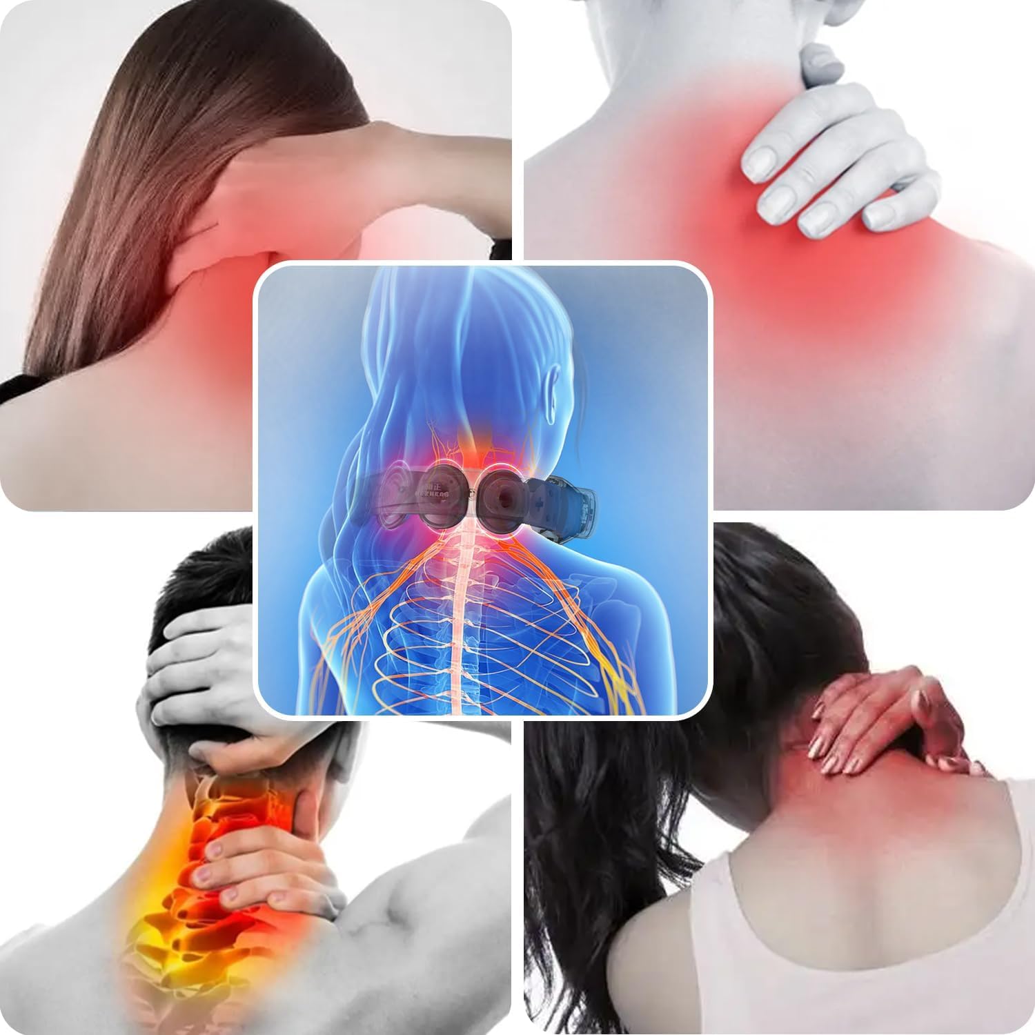 Masajeador Cuello Cervical, 3 Niveles Calefacción A Temperatura Constante Masajeador Eléctrico Portátil 4 Modos De Masaje Por Pulsos 15 Niveles De Intensidad Para El Cuello Y Los Hombros