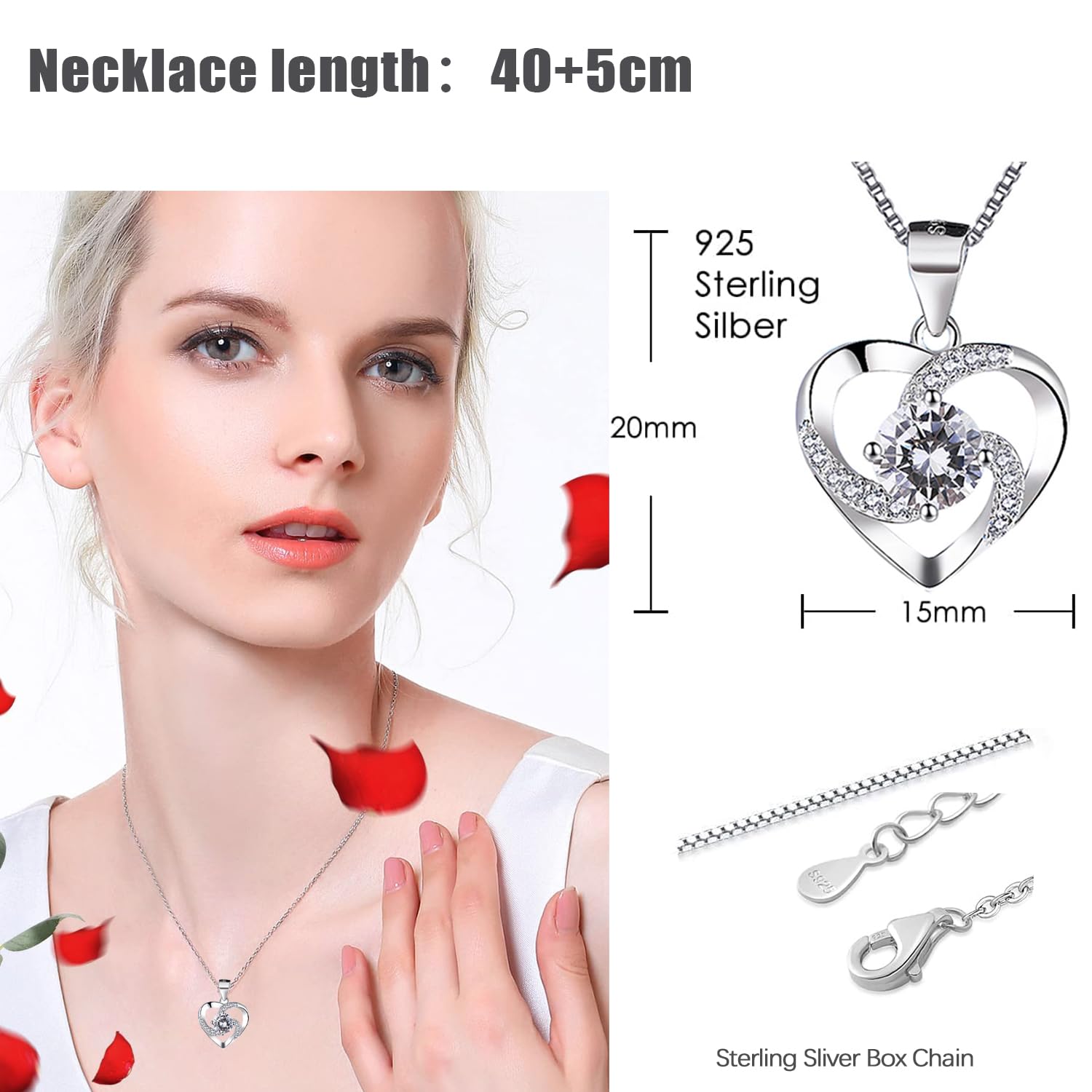 Rose Eternelle avec Bijoux Argent 925,Cadeau Femme,Rose