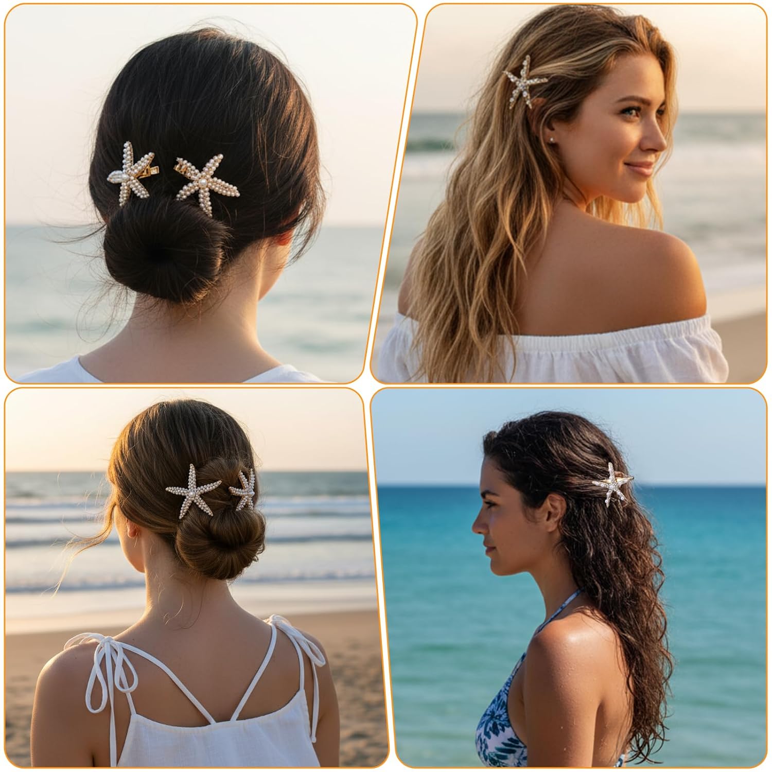 4PCS Starfish Hair Clip Rhinestone Pearl Starfish Hair Clip for Women Girls Bride Wedding Birthday Gifts Beach Hair Accessories - Image 3