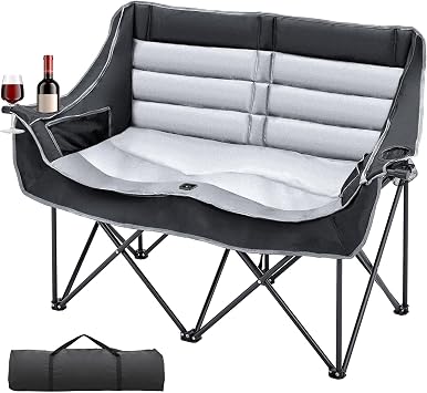 MOPHOTO Double Camping Chair, Folding Camping Loveseat Duo Chair for Adults, Oversized Double Folding Chair, Camping Bench Lawn Chairs Patio Lounge Chairs for Adults