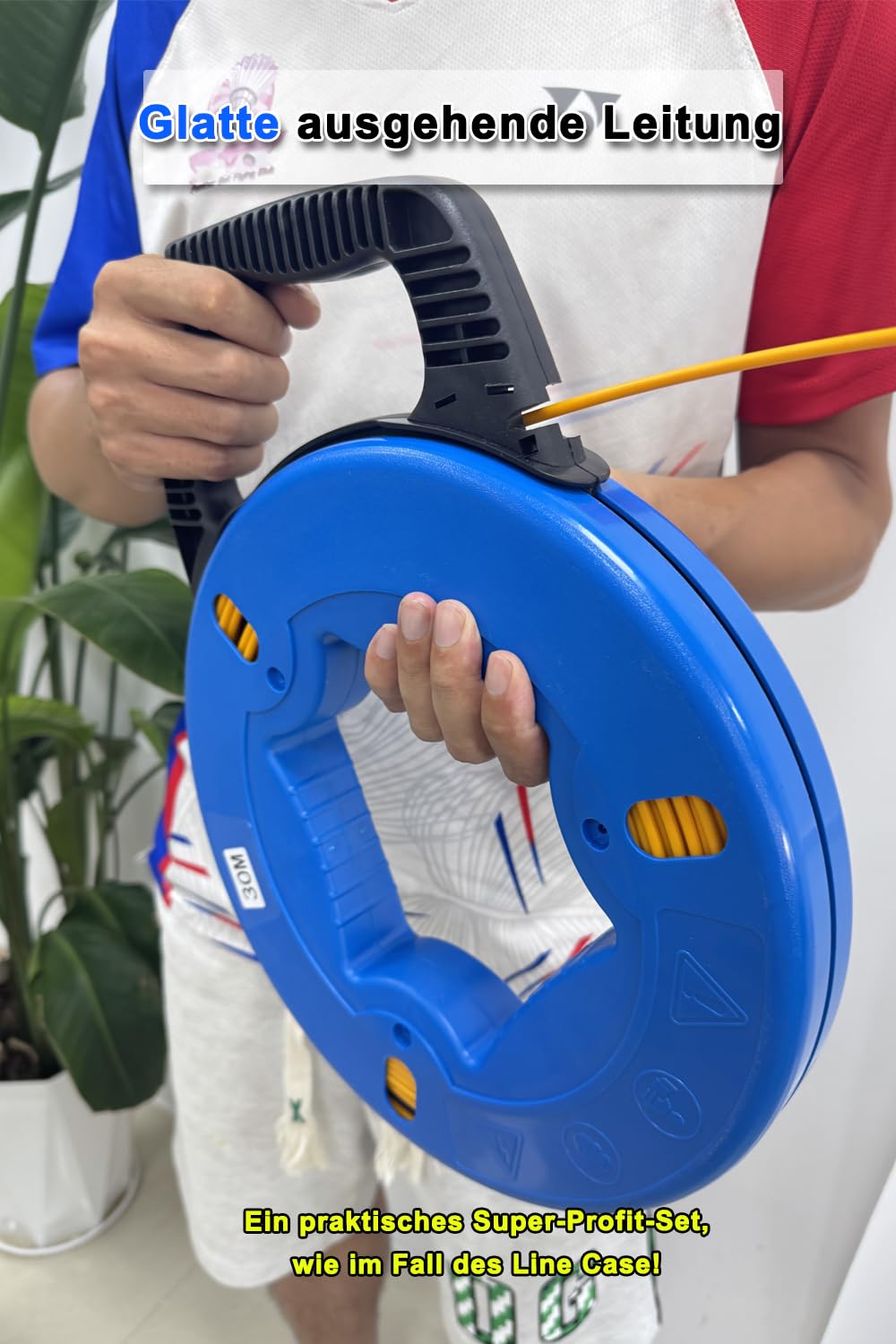 30m 4mm Fish Tape Kabeleinziehhilfe, Glasfaser Einziehspirale, Kabelziehwerkzeug für Elektroverkabelung, LAN & Rohre, mit Aufbewahrungskoffer