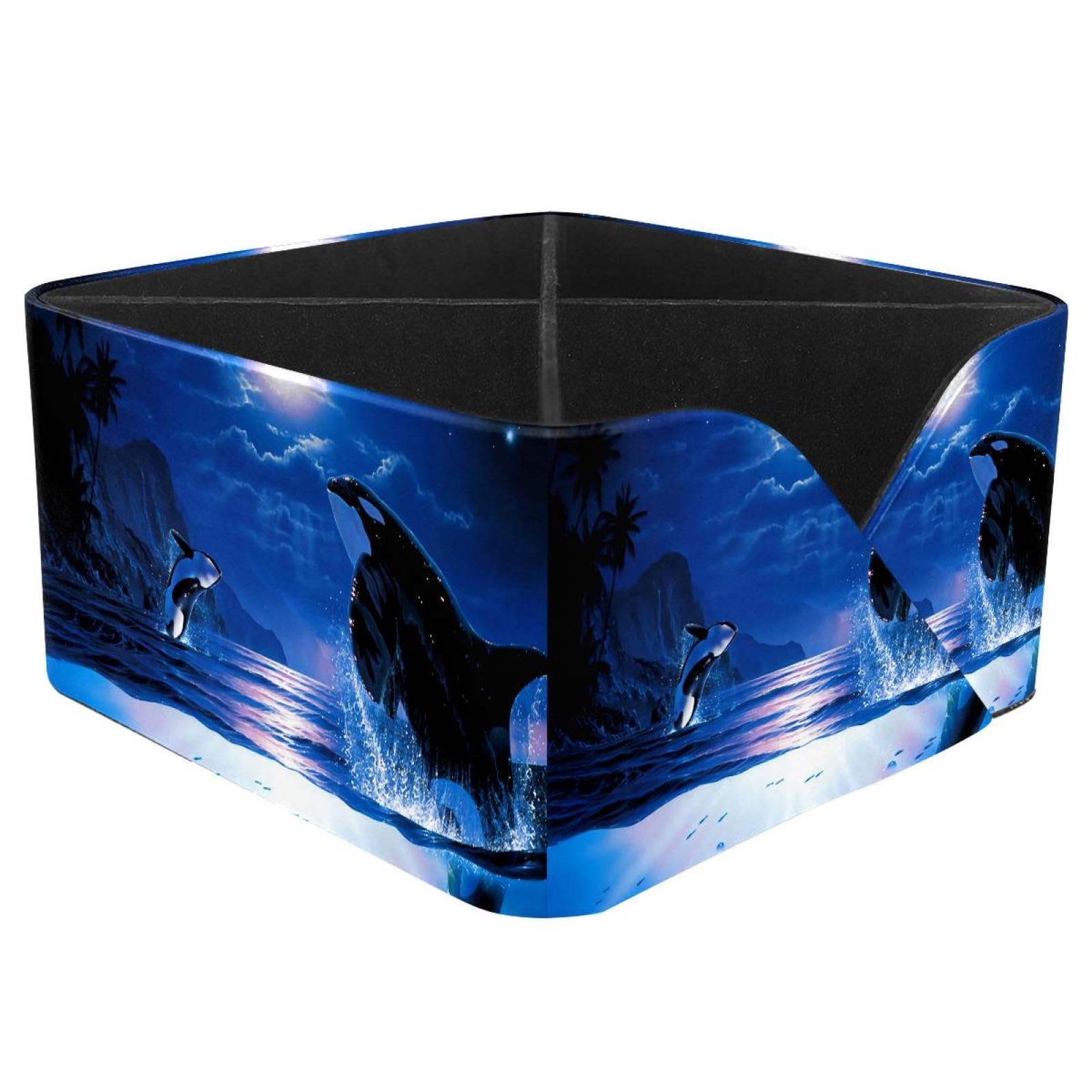 KengjuTesu Whales Moonlight Desktop Organizer Pen Holder, Rectangular Pencil Cup for Office, Study and Makeup Stations