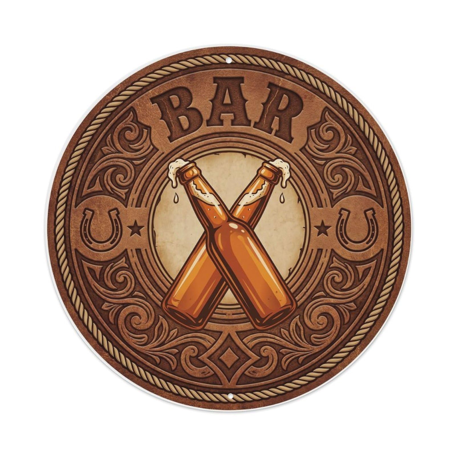 BAR Saloon Wall Shield Metal Tin Sign Plaque Wall Decor for Cafe, Club Bar, Office, Home Garden Round Metal Poster 8x8Inch