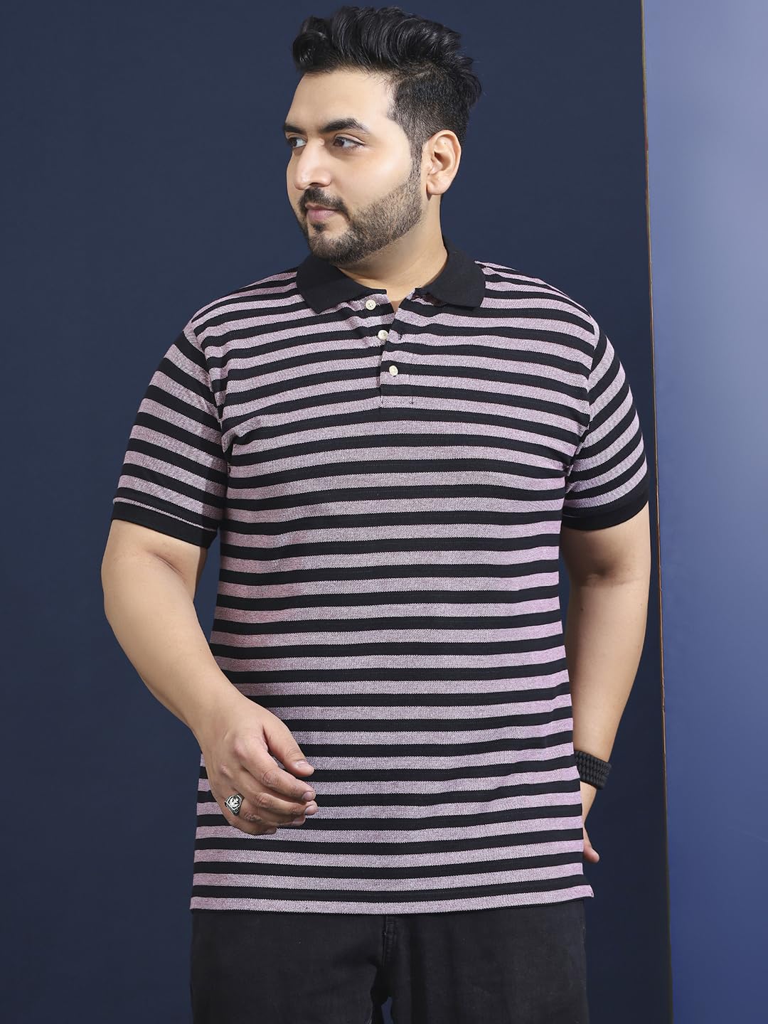 Bigbanana Polo da uomo a righe multi mezza manica taglie forti