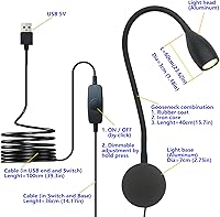 Vista 14 de Luz de lectura regulable con enchufe, para cabecero de noche, luz de lectura direccional de cuello de cisne, salida de 3 W