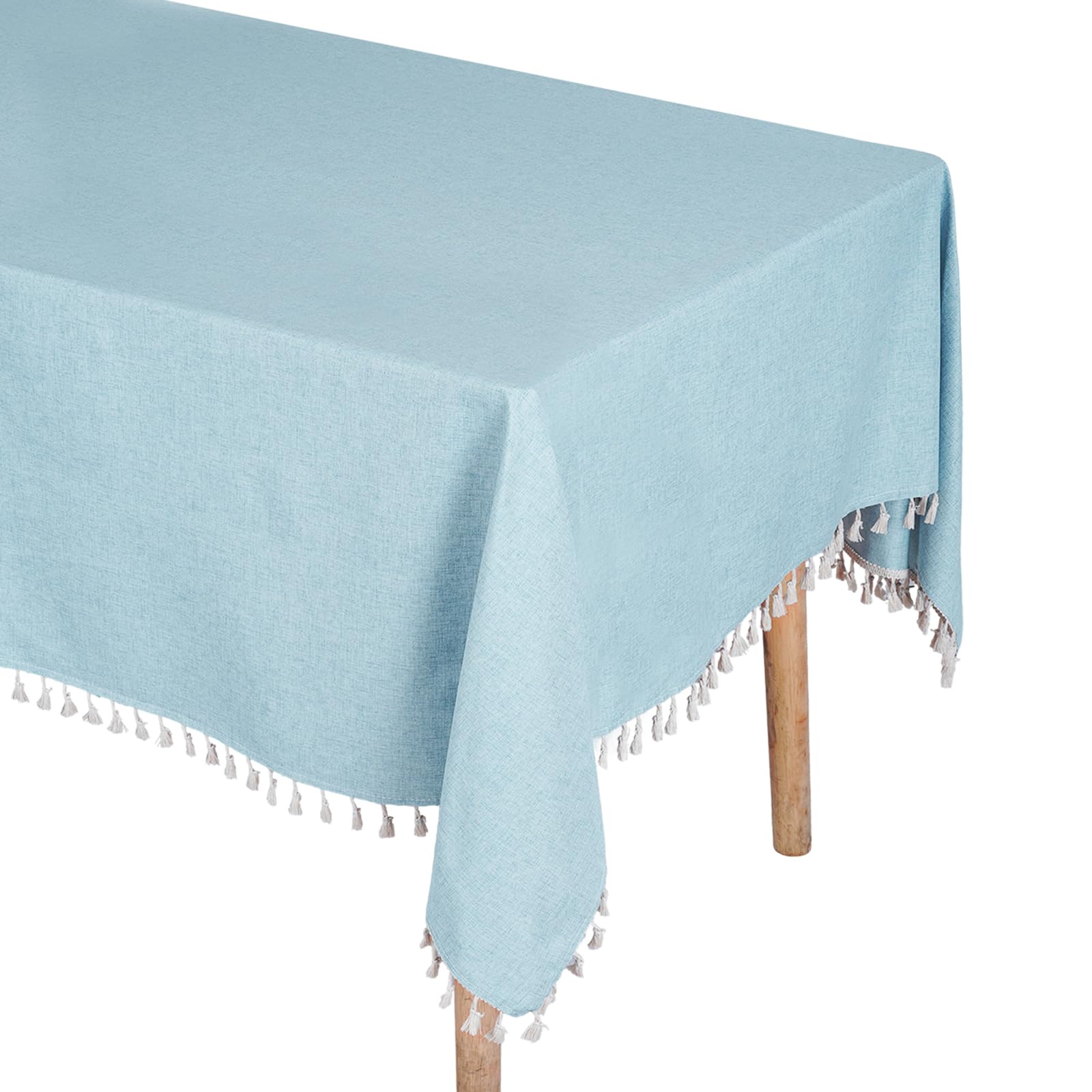 Eternal Beauty Rectangle TableCloth Faux Linen Table Cloth 140x180cm，Wipe Clean Cotton Table Cover Tassel for Home Dining Party Restaurant Decoration (140x180cm,Light Blue) — image 1
