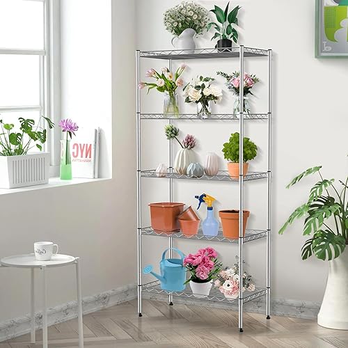 Miniatura 9 de Estantería de alambre, estante de metal de 5 niveles con patas niveladoras, estantes de almacenamiento de 24 pulgadas de largo x 14 pulgadas de