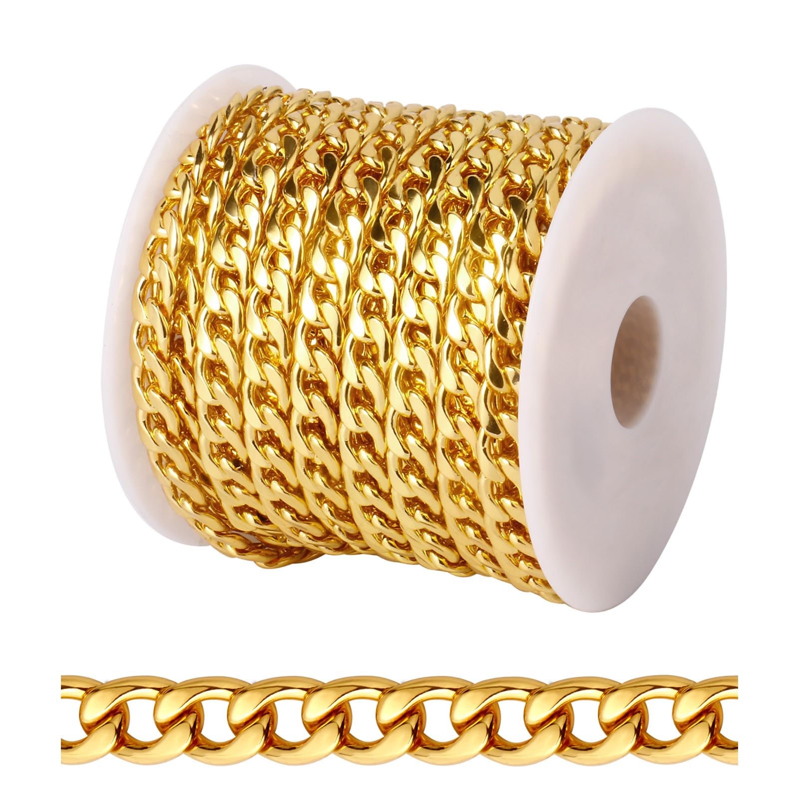 Catena barbazzale placcata in oro 18 carati, per la creazione di gioielli, larghezza 6 mm, in acciaio inox 304, rotolo per la creazione di gioielli fai da te
