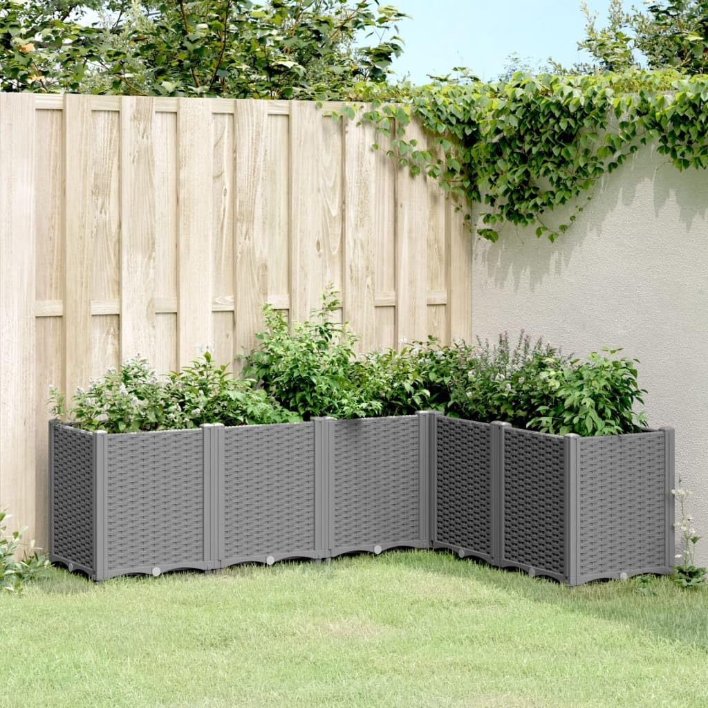 Donica ogrodowa rattanowa jasnoszara 160x120x53 cm PP modułowa duża skrzynia na kwiaty na taras i patio do roślin pnących