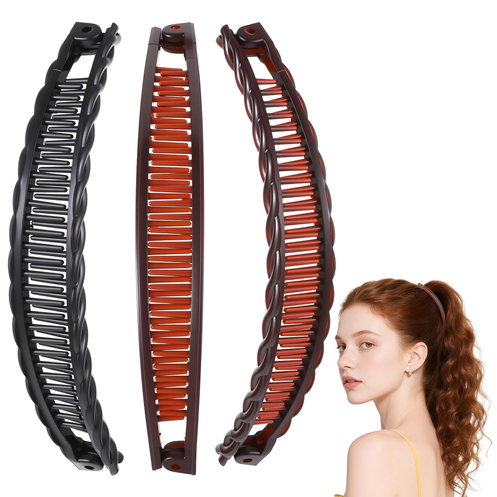 3 fermagli per capelli a banana da donna a banana francese, antiscivolo, doppia presa, opachi, accessori per capelli per acconciature lunghe, corte, spesse, sottili e ricci