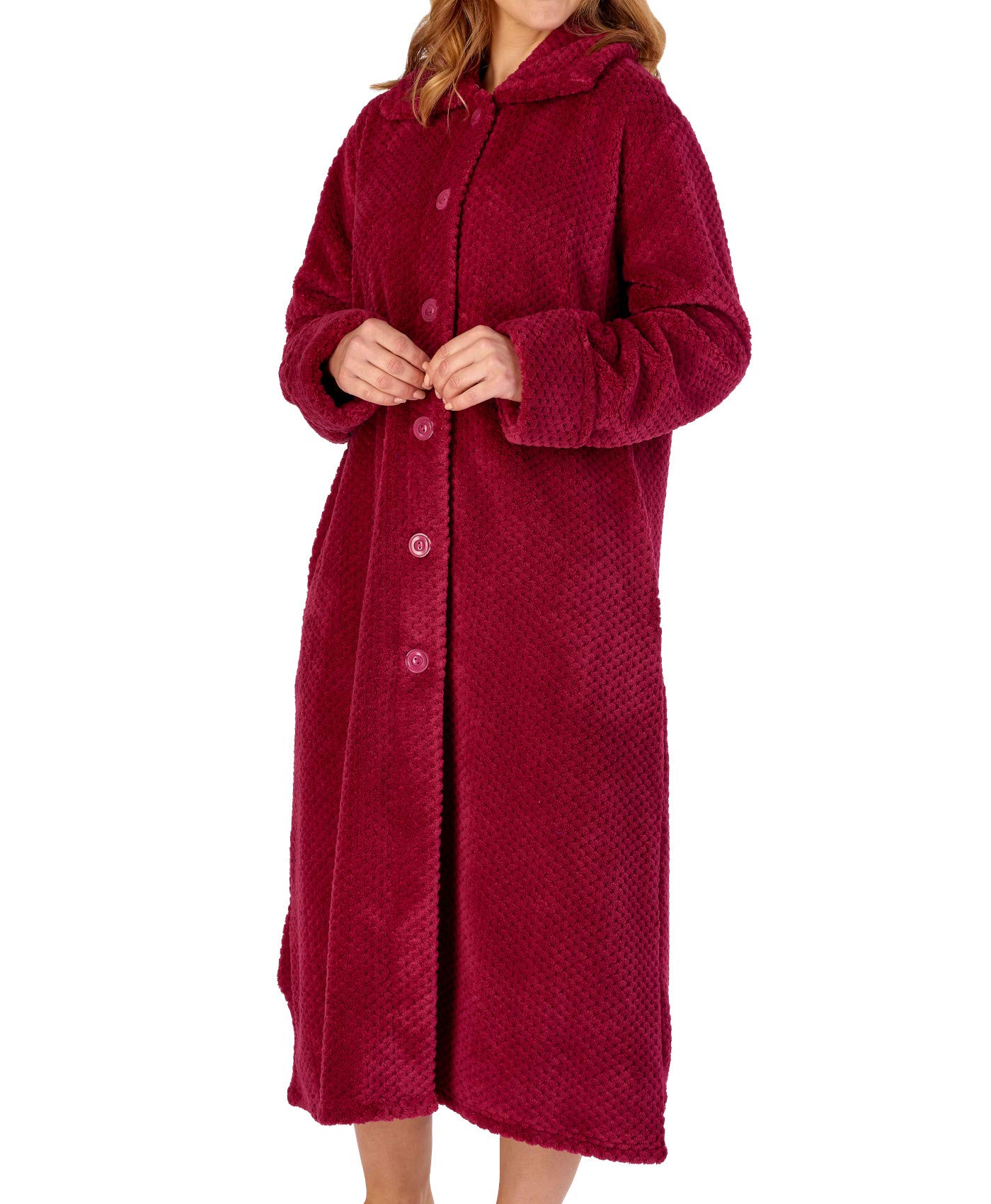 Slenderella Ladies Button Up Dressing Gown Super Soft Waffle Fleece Bath Robe Small (Raspberry)