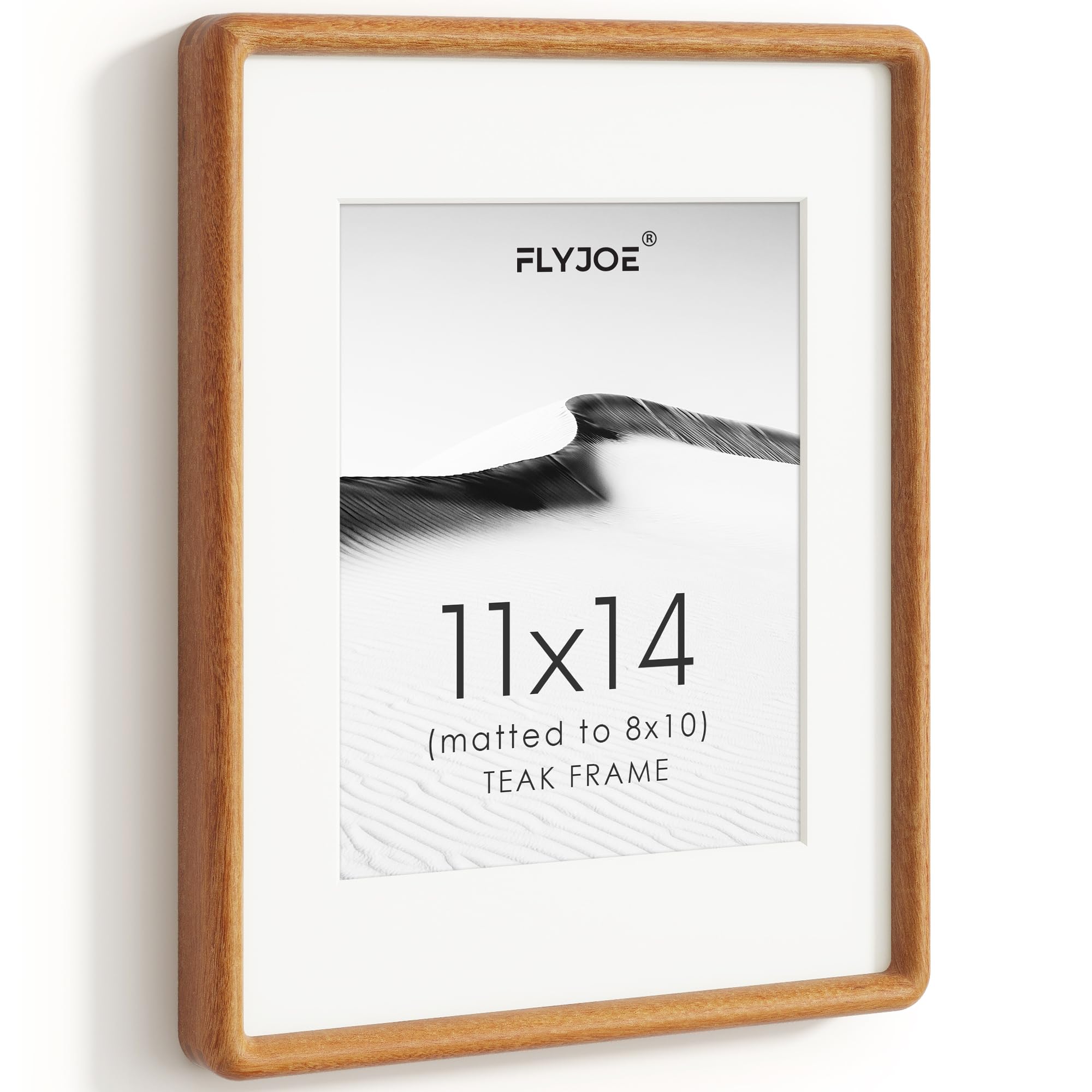 11x14 Picture Frame, Natural Solid Teak Wood Photo Frame, Rounded Corner