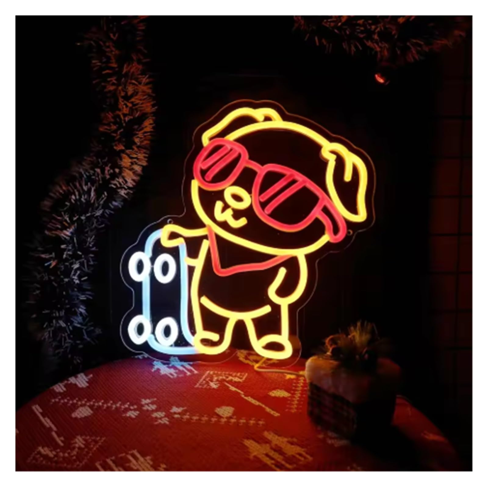 Scritta luminosa Insegna Al Neon Con Occhiali Da Sole E Skateboard Luce Dimmerabile Per Amanti Dei Carlini Negozio Camera Da Letto Bar Sala Giochi 32.5cmx30.2cm