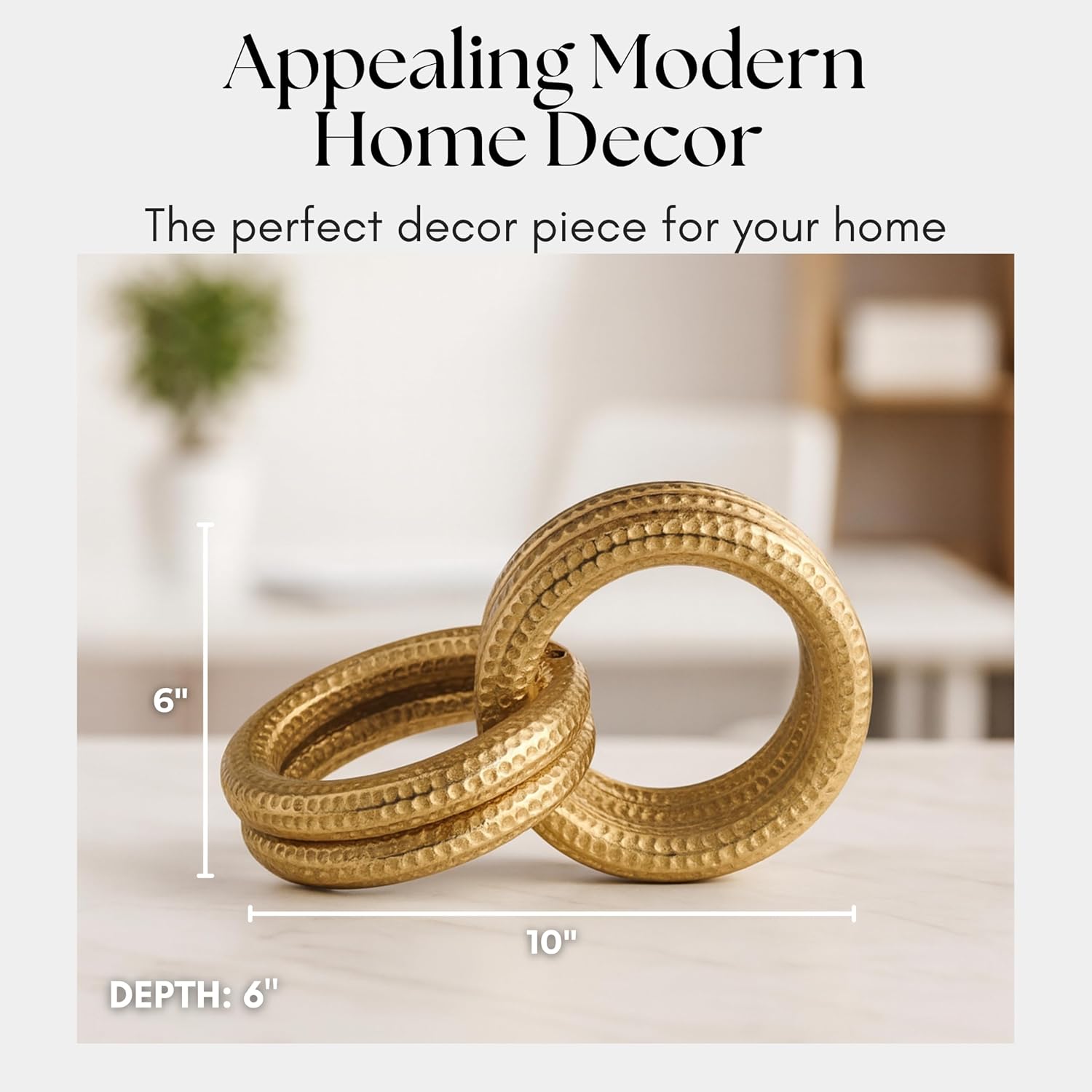 Set of 3 Metal Modern Decorative Rings– Accent for Table Top & Shelf, Coffee Table Decor for Living Room, Modern Indoor Home Decor, Glam Stylish Tabletop Accent Piece – 6/7/10", Gold