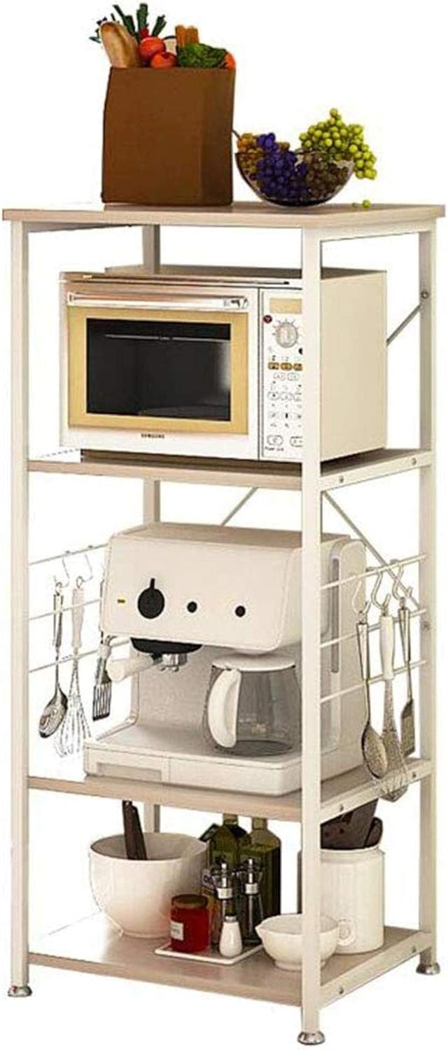 Stable Kitchen Shelf Microwave Oven Rack Multi-Functional Storage 4 Layers with Hooks(54 43 121Cm) Stand Durable