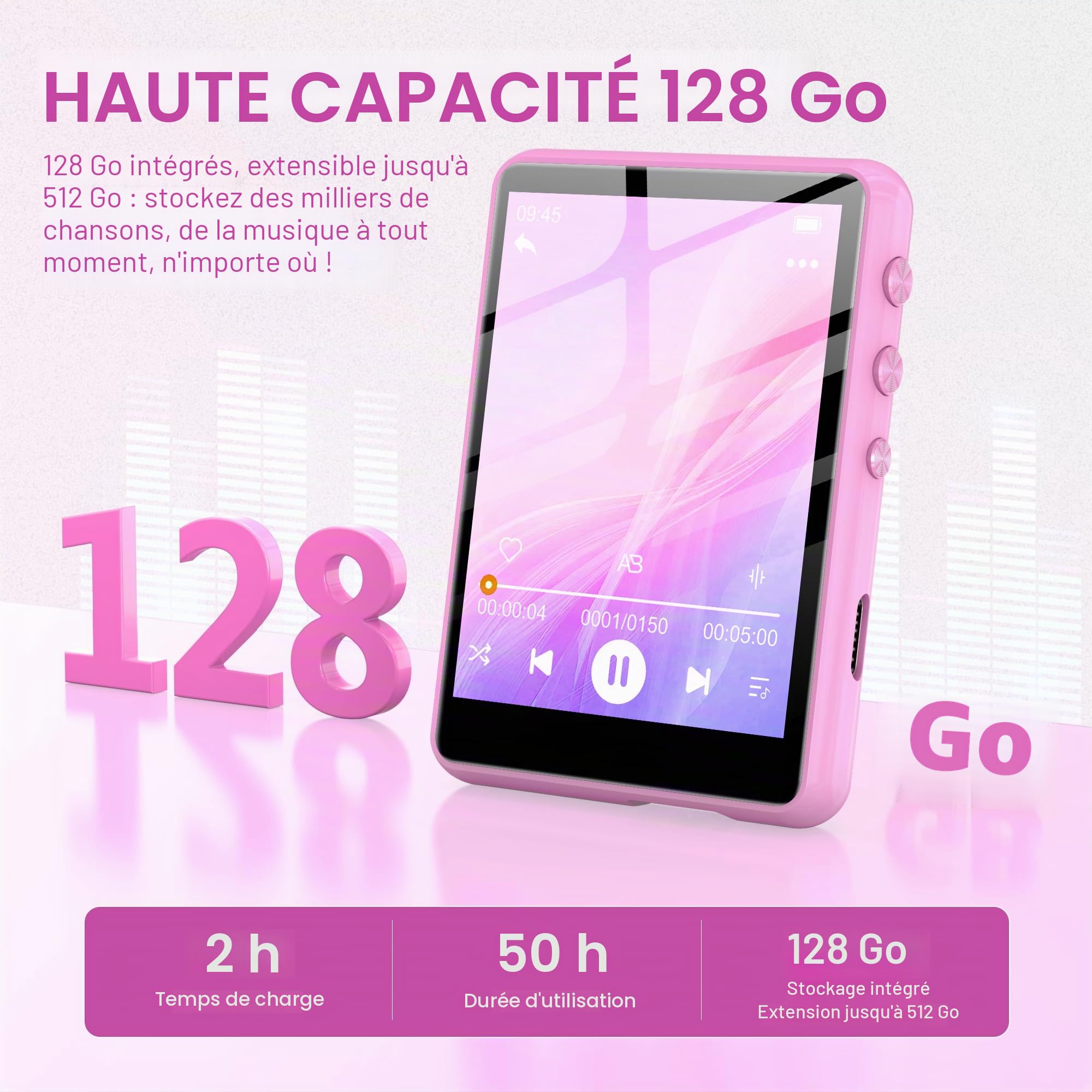 SWOFY Lecteur de Musique HiFi Portable 2,4 Pouces Bluetooth 5.4, Radio FM, Haut-Parleur HD, Livre électronique, enregistreur Vocal, Lecteur numérique, écouteurs Inclus（Rose）