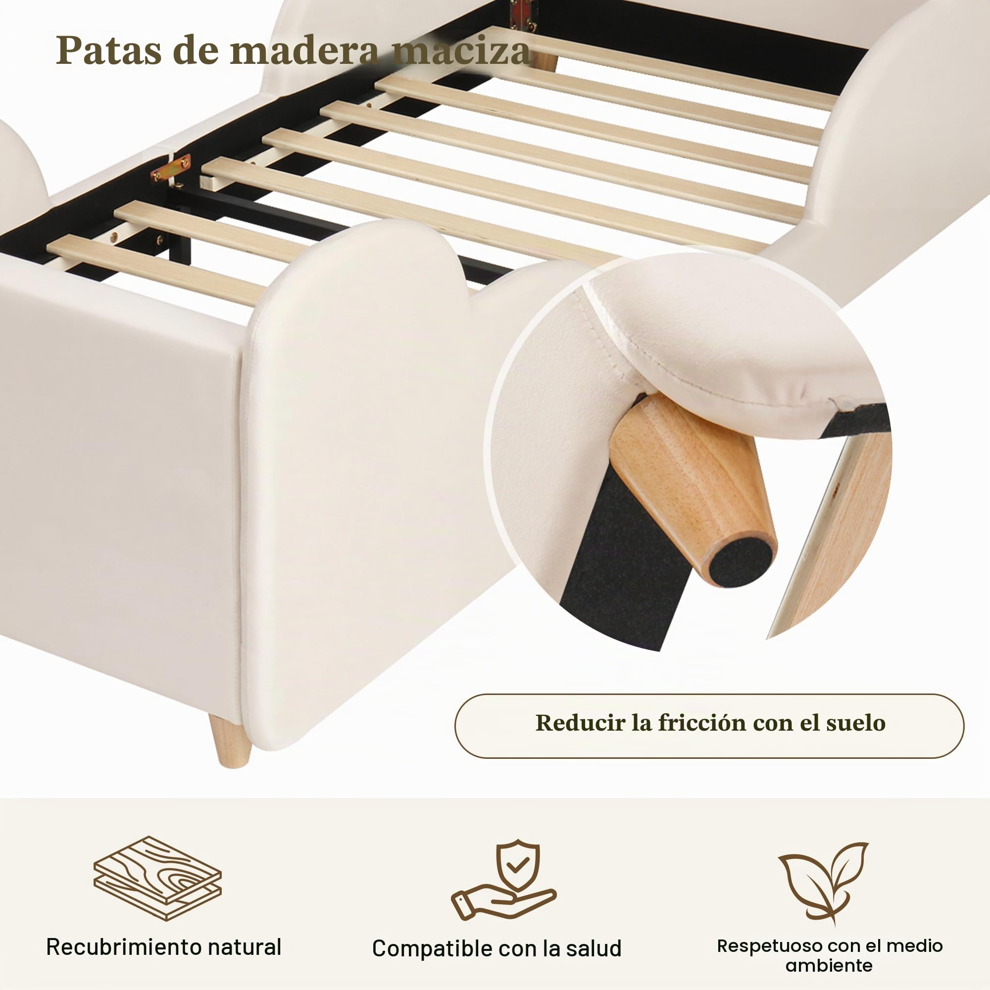 Cama acolchada para niños de 90 x 200 cm, cama individual con barandilla protectora, con luz nocturna y puerto de carga USB y compartimentos de almacenamiento, patas de cama de madera maciza