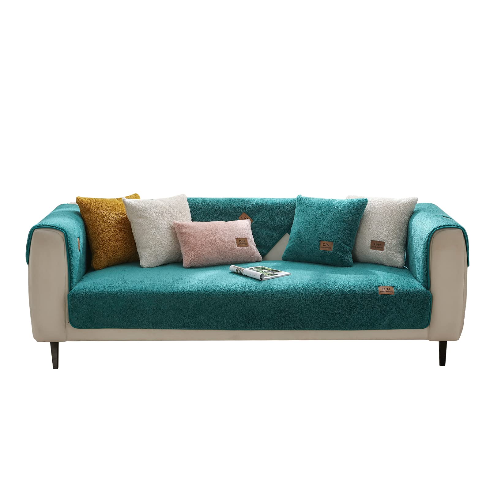 VanderHOME sofa cover sofa saver shield Thicken Plush Soft & Smooth Sofa cushions Washable Non-slip Autumn Winter Lamb Wool sofa protector Living Room（Only 1 piece） 110 * 240cm-Green (FL-1ACZf085)