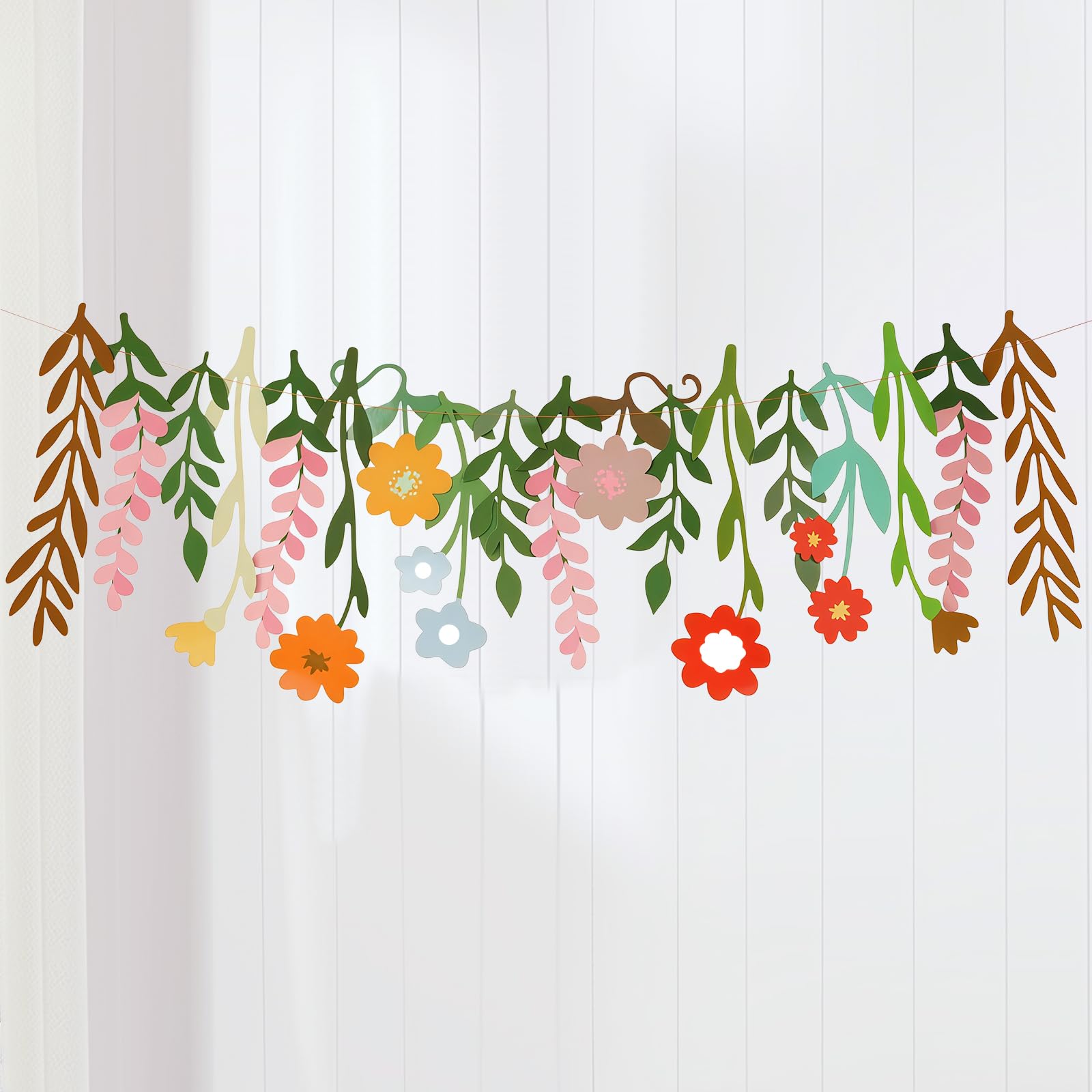 HAGOT Garden Party Flower Banner, Reusable Garland for Enchanted Woodland Wedding Tea Supplies Birthday Outdoor Indoor