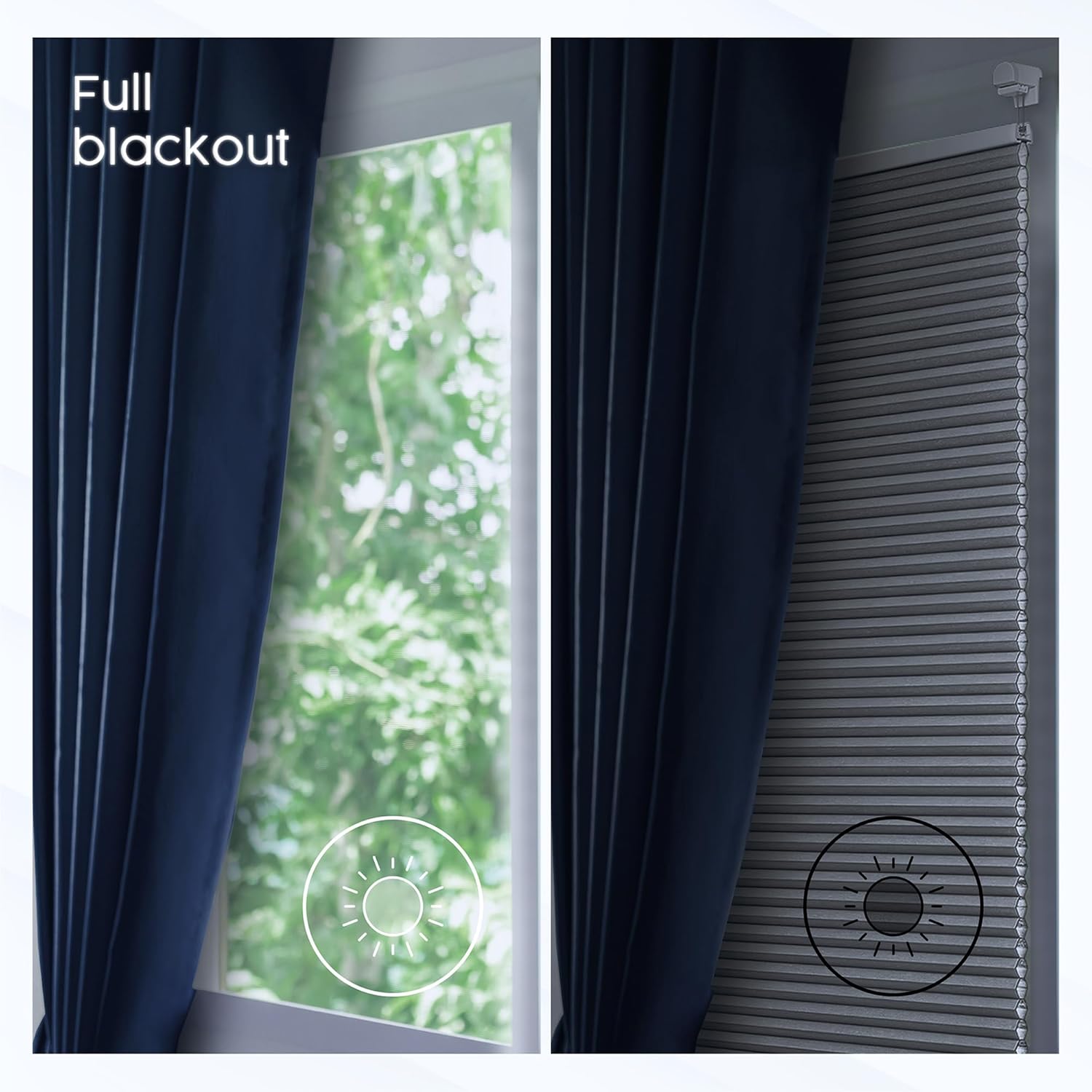 CUSTOMISED Honeycomb Cellular Pleated Blinds Without Drilling - Made-to-Measure - Up and Down Shades - Honeycomb Thermal Blackout Blinds (Height from 59" to 90"(150 Cm to 230 Cm))