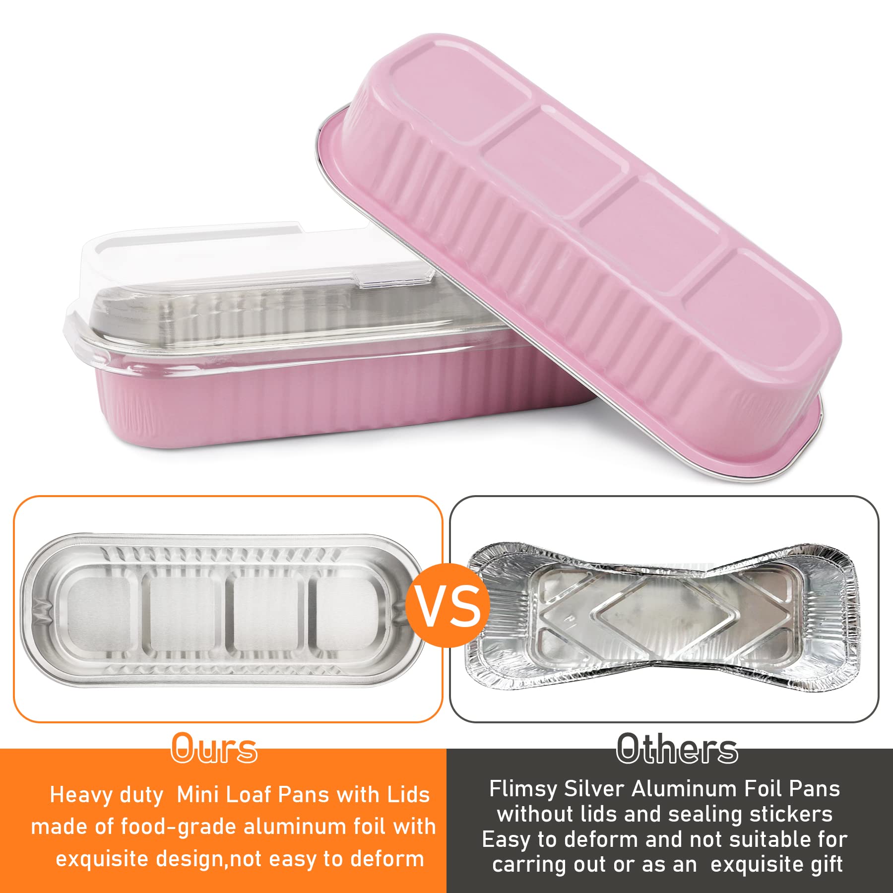 Mini Cake Pans with Lids,6.8 Oz Mini Loaf Pans with Lids Aluminum Foil Mini Loaf Baking Pans 100pcs Disposable Bread Pan Aluminum Foil Long Baking Cupcake Liners for Cake Bakery Wedding Birthday Party