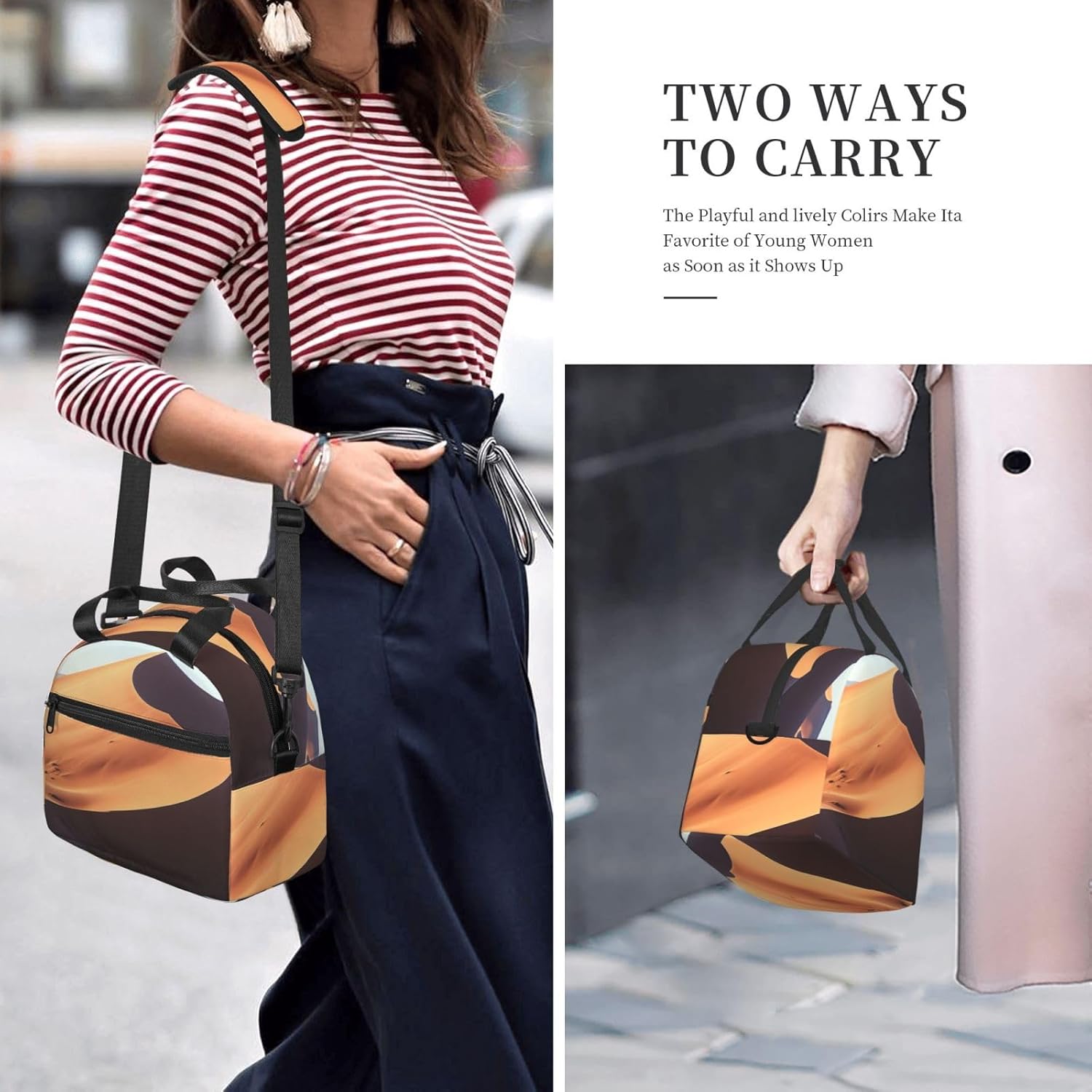 Sand Dunes Print Reusable Lunch Bag Insulated Lunch Boxes for Office Work Picnic Tote Bag Adjustable