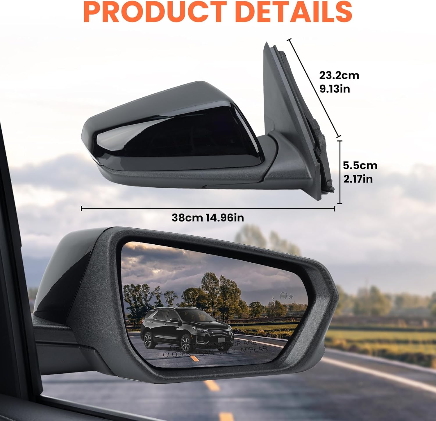 Passenger Side Mirror Compatible With 2018 2019 2020 2021 2022 2023 2024 Chevy Equinox GMC Terrain Mirrors With Power Glass Heated Turn Signal Blind Spot Replaces#84225387(Black)8 Pins